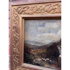 Peinture à l'huile du 19e siècle, Angleterre, "Ferme galloise".