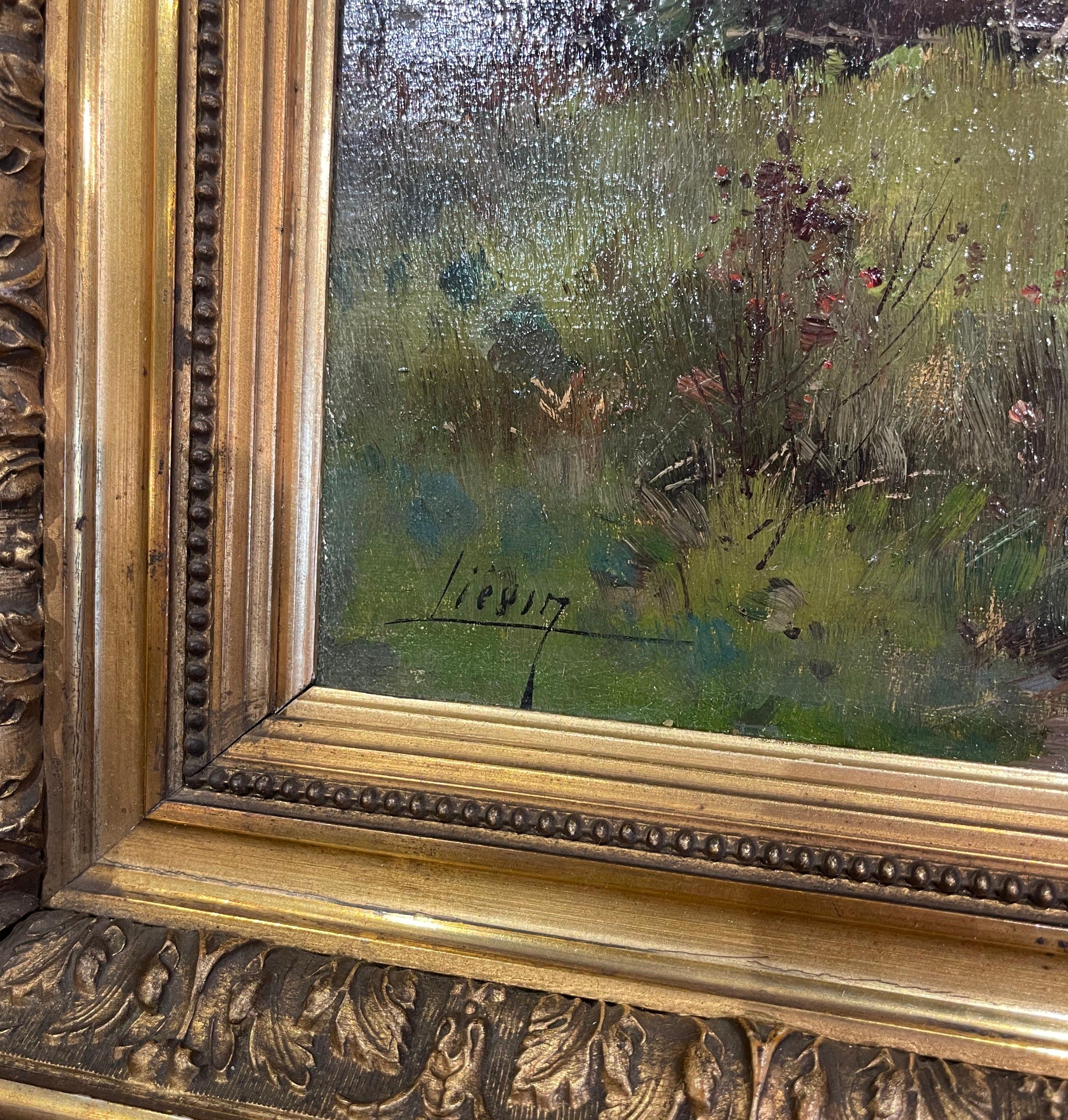 19th Century Oil Painting in Carved Gilt Frame Signed Lievin for E Galien-Laloue In Excellent Condition In Dallas, TX
