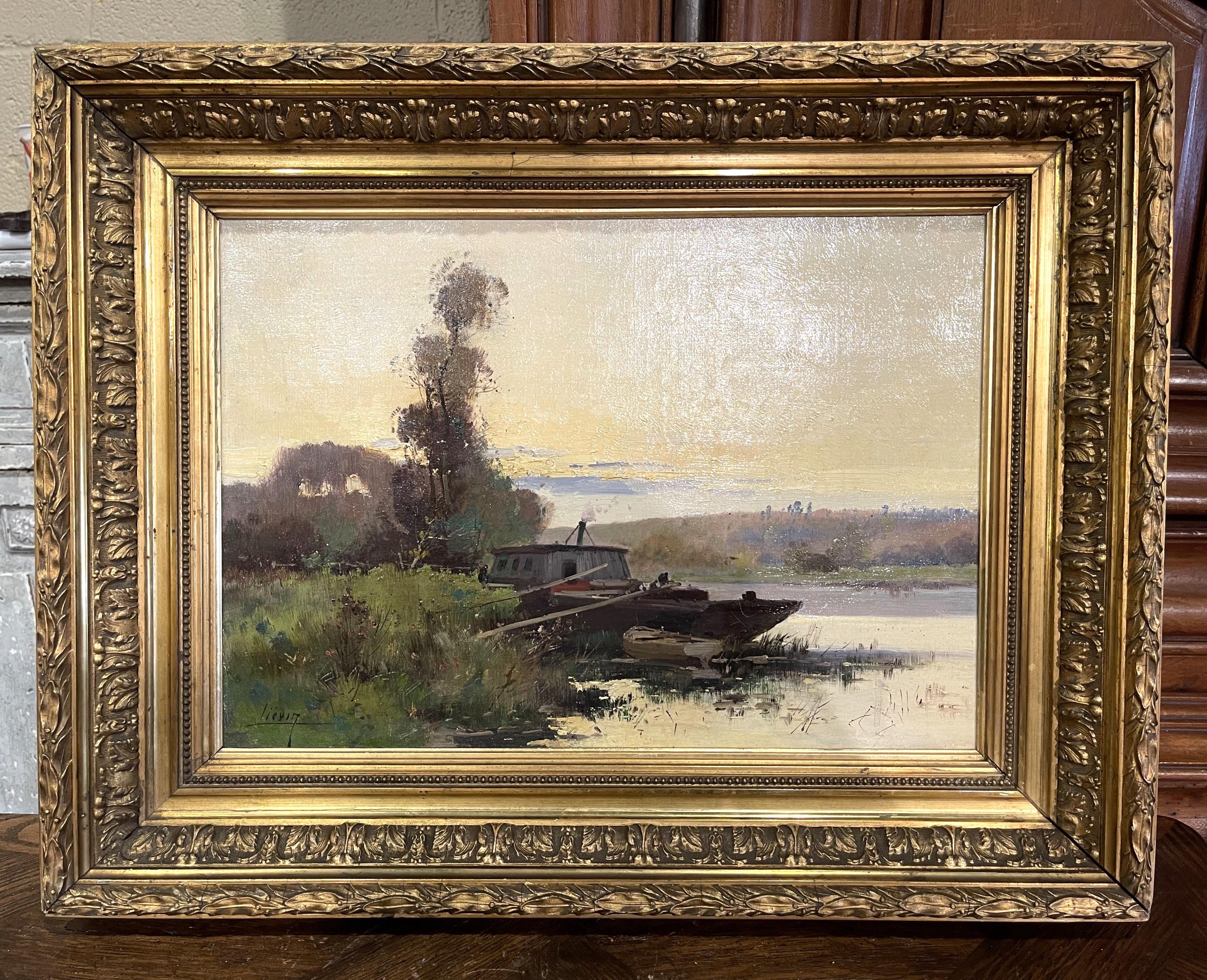 Canvas 19th Century Oil Painting in Carved Gilt Frame Signed Lievin for E Galien-Laloue
