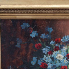Peinture à l'huile du 19ème siècle - Jules Larcher Nature morte aux myosotis