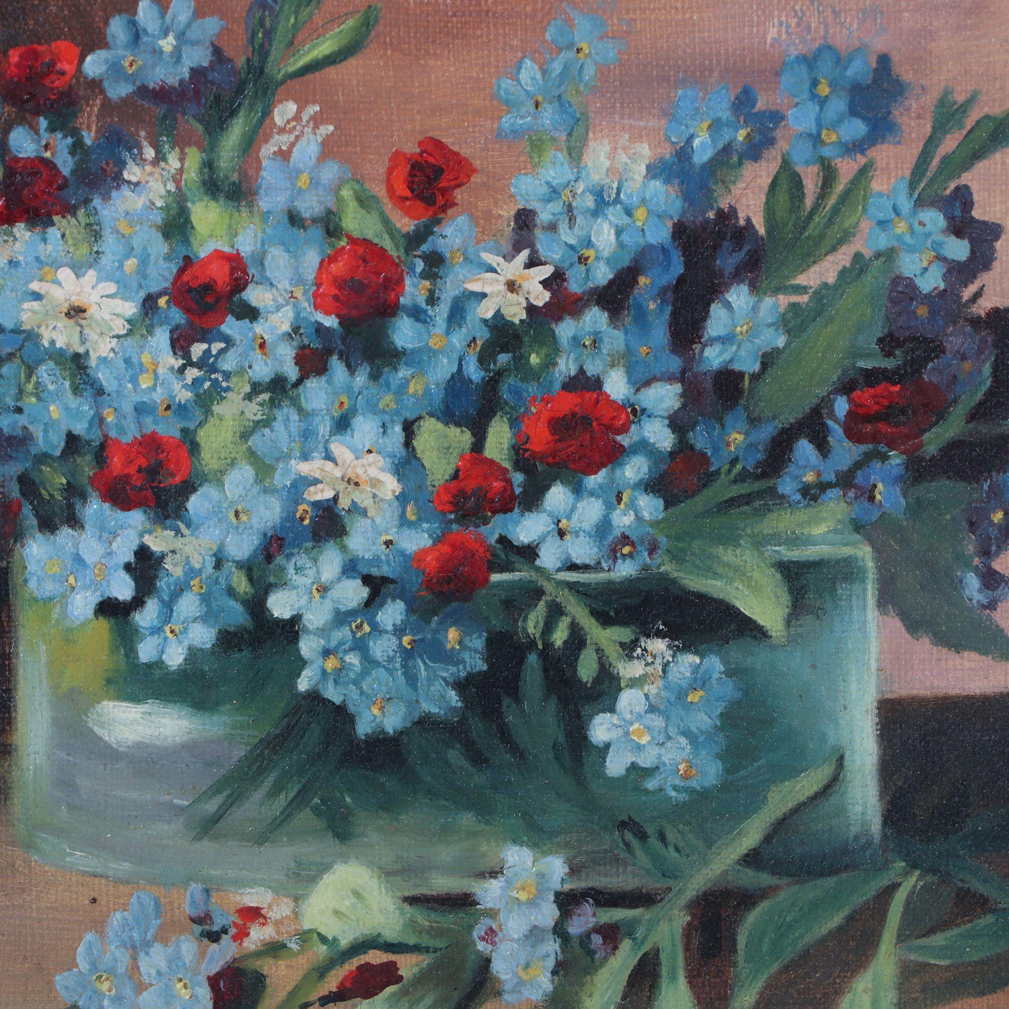 19th Century Oil Painting - Jules Larcher French Still Life of Forget-Me-Nots In Good Condition For Sale In Philadelphia, PA