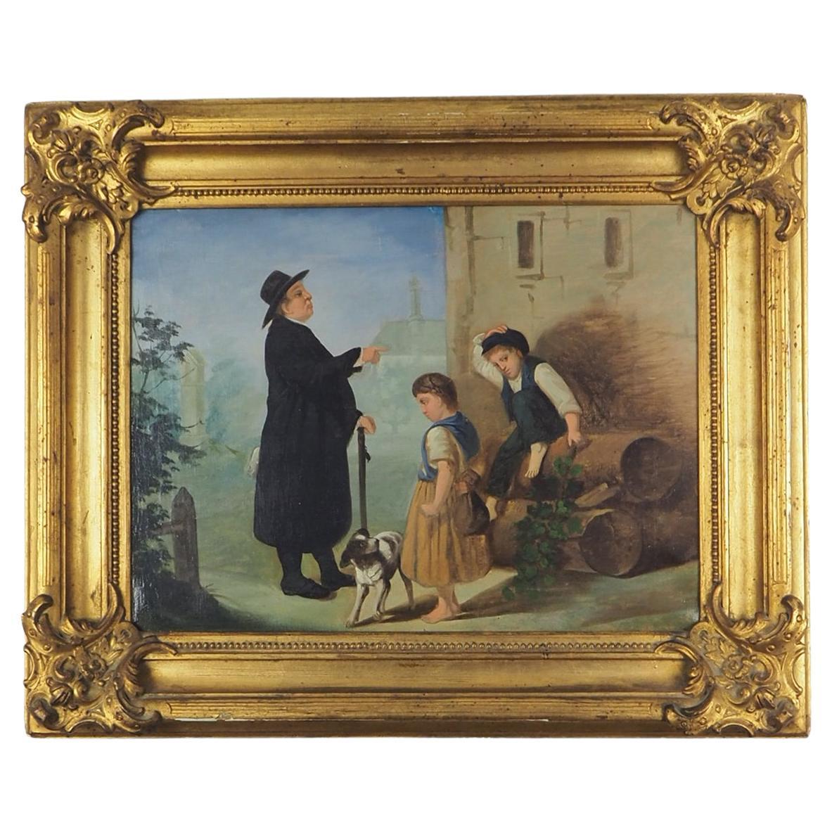 19th Century Oil Painting ‘Lessons to be Learnt’ – Signed For Sale