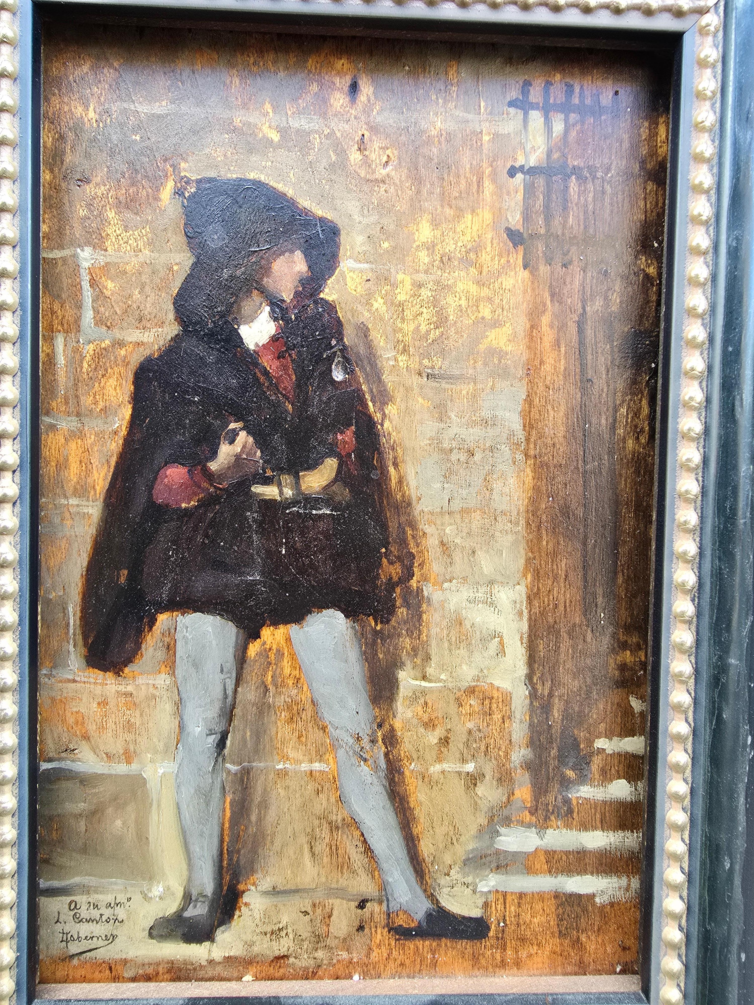 Romantique Peinture à l'huile du 19ème siècle - Scène de meurtre signée par Luis Taberner y Montalvo en vente