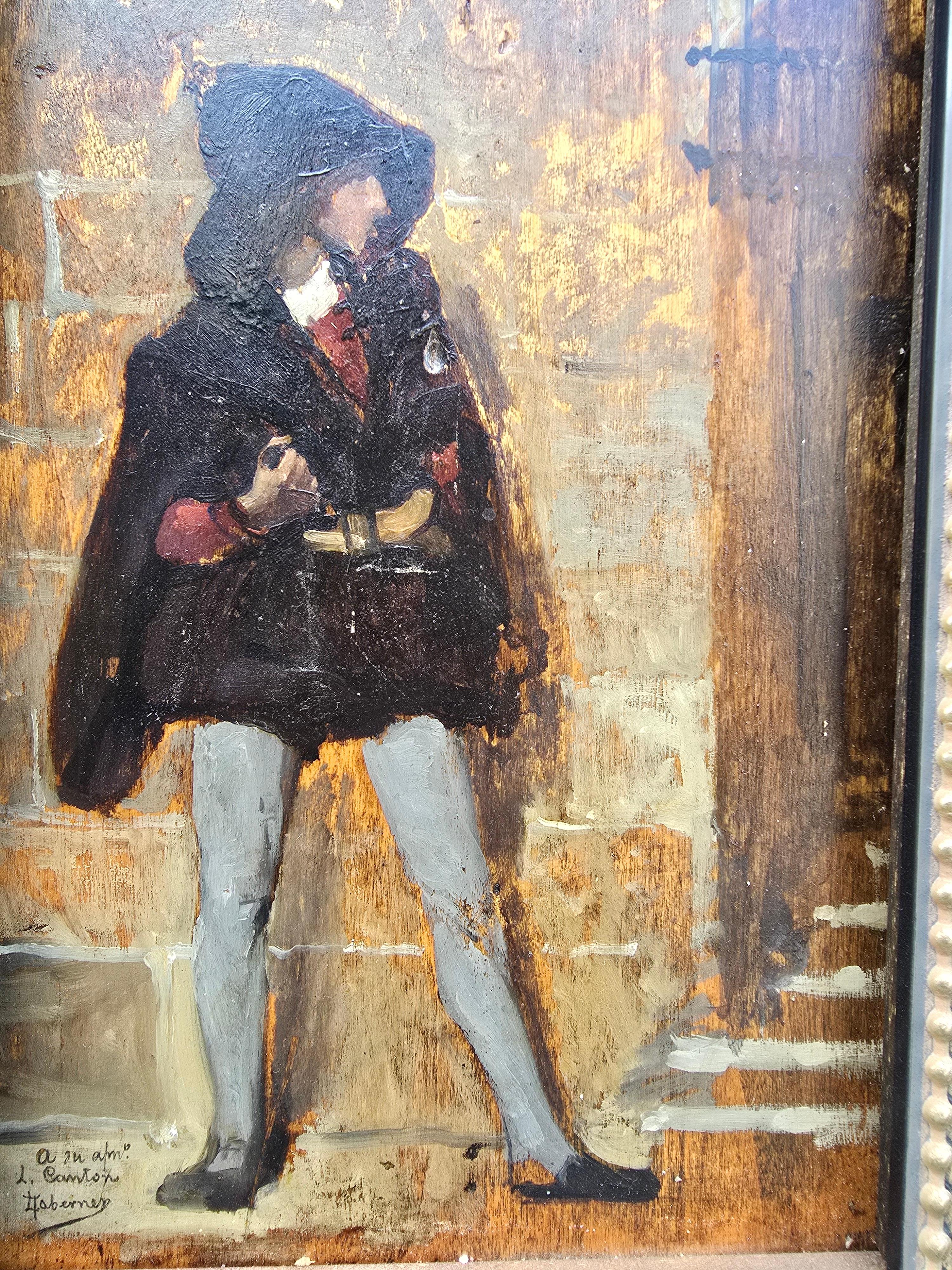 Peint à la main Peinture à l'huile du 19ème siècle - Scène de meurtre signée par Luis Taberner y Montalvo en vente