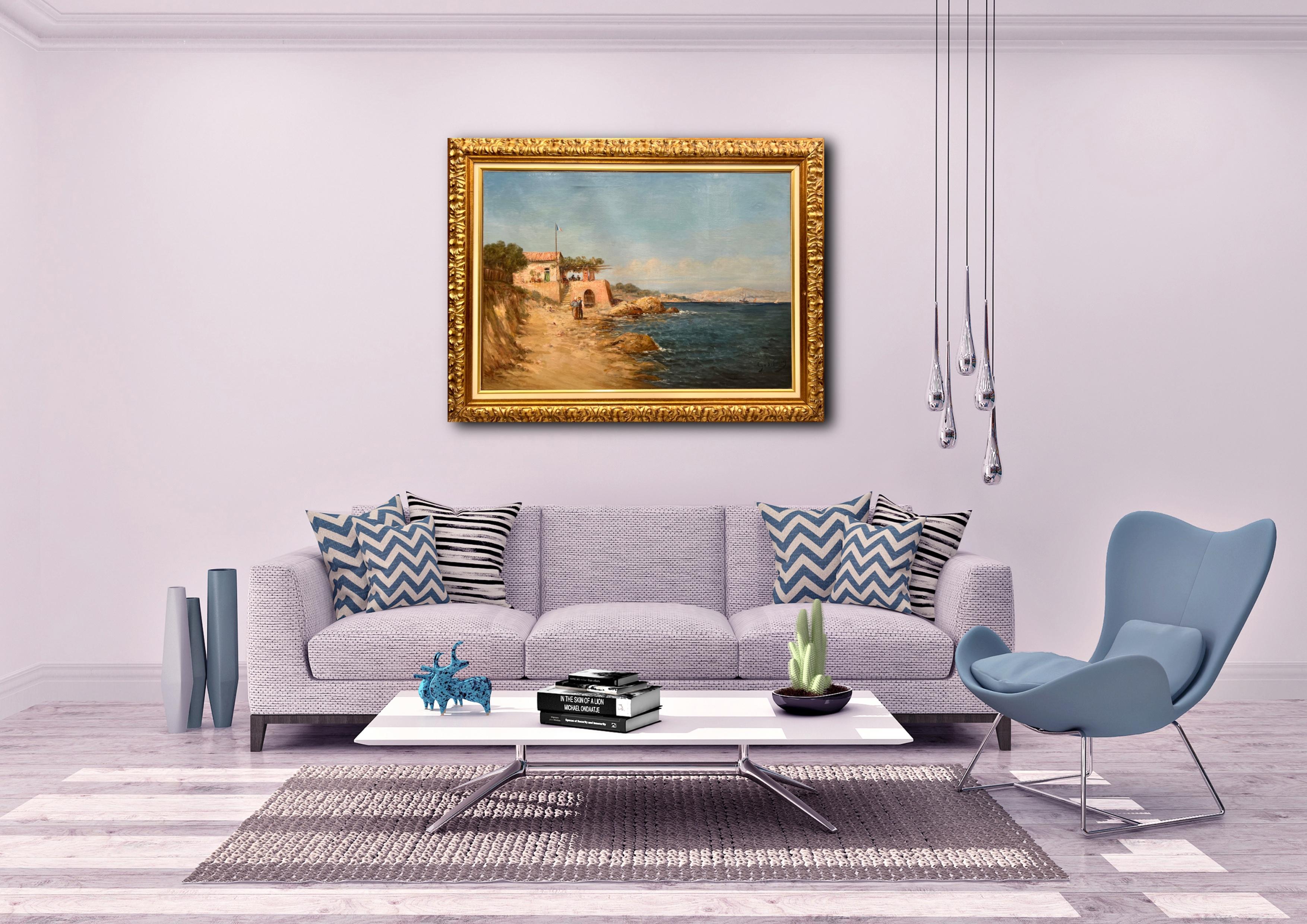 19th Century Oil Painting of a French Coast by Emile Godchaux (1860-1938) For Sale 5
