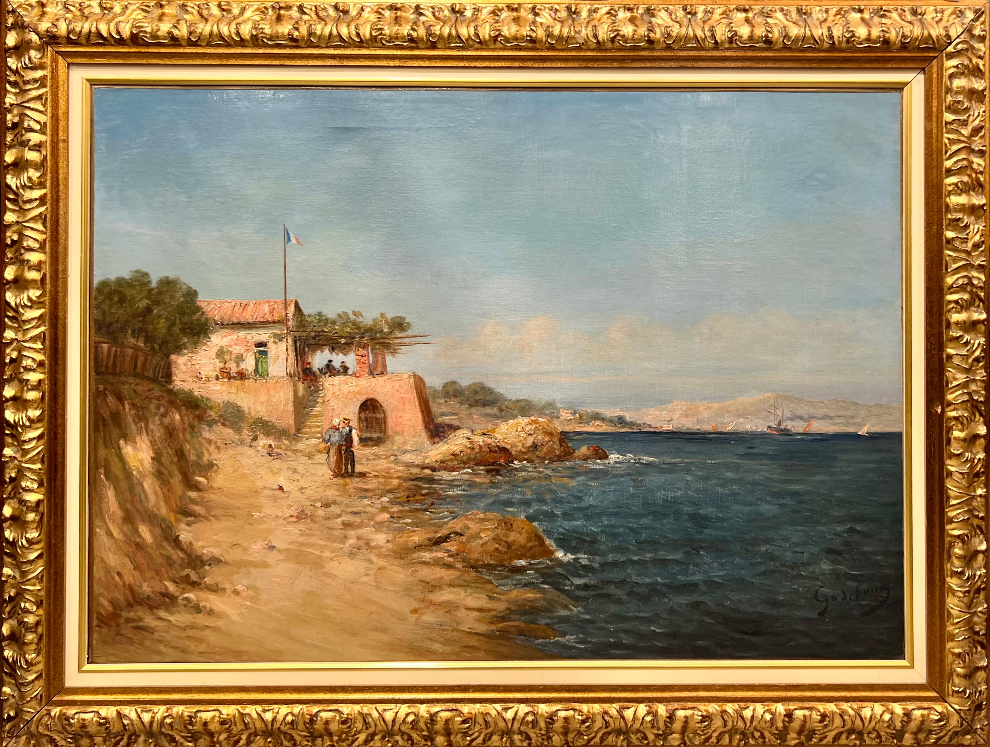 19th Century Oil Painting of a French Coast by Emile Godchaux (1860-1938) For Sale 6