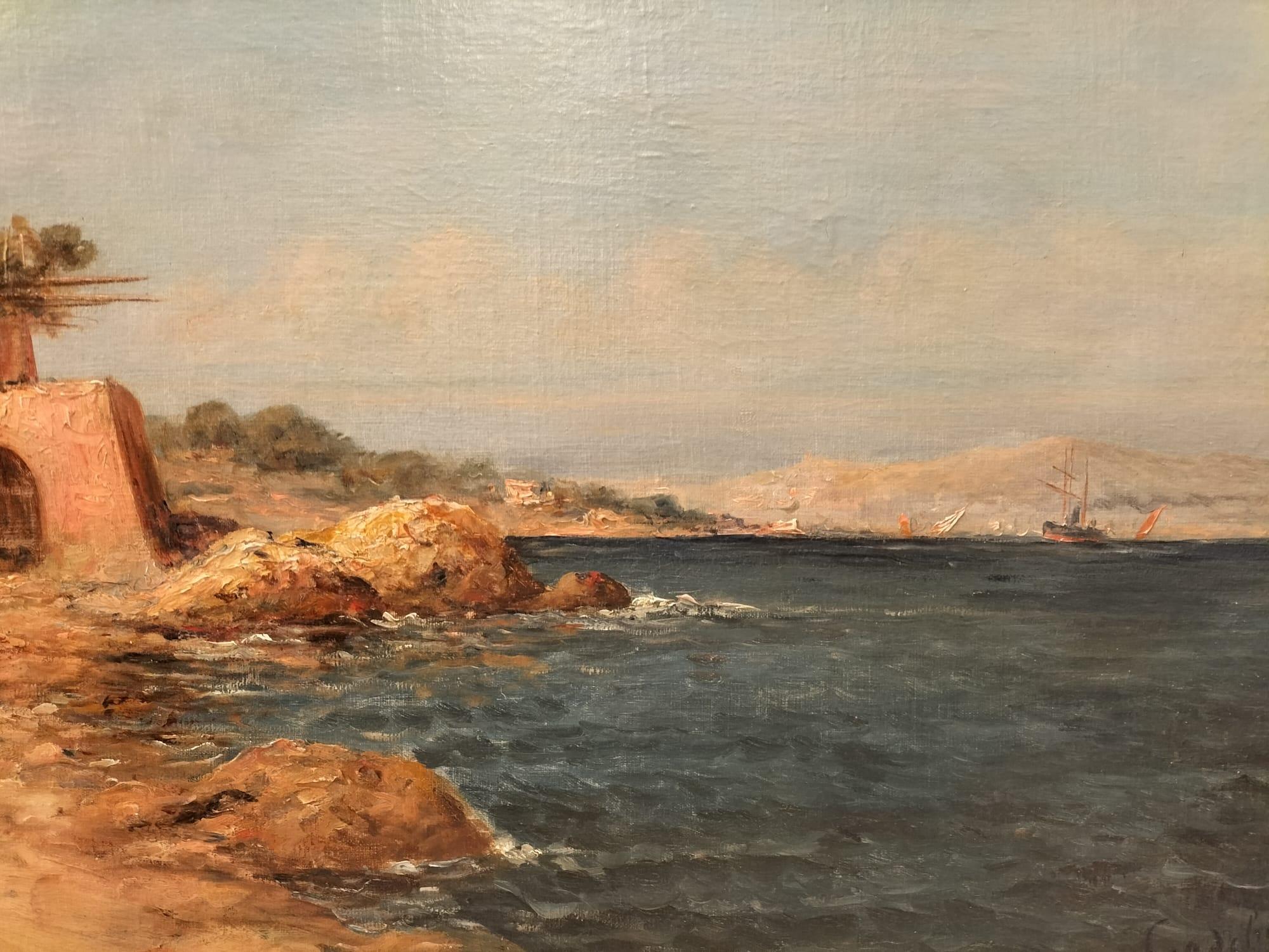 Bronze 19th Century Oil Painting of a French Coast by Emile Godchaux (1860-1938) For Sale