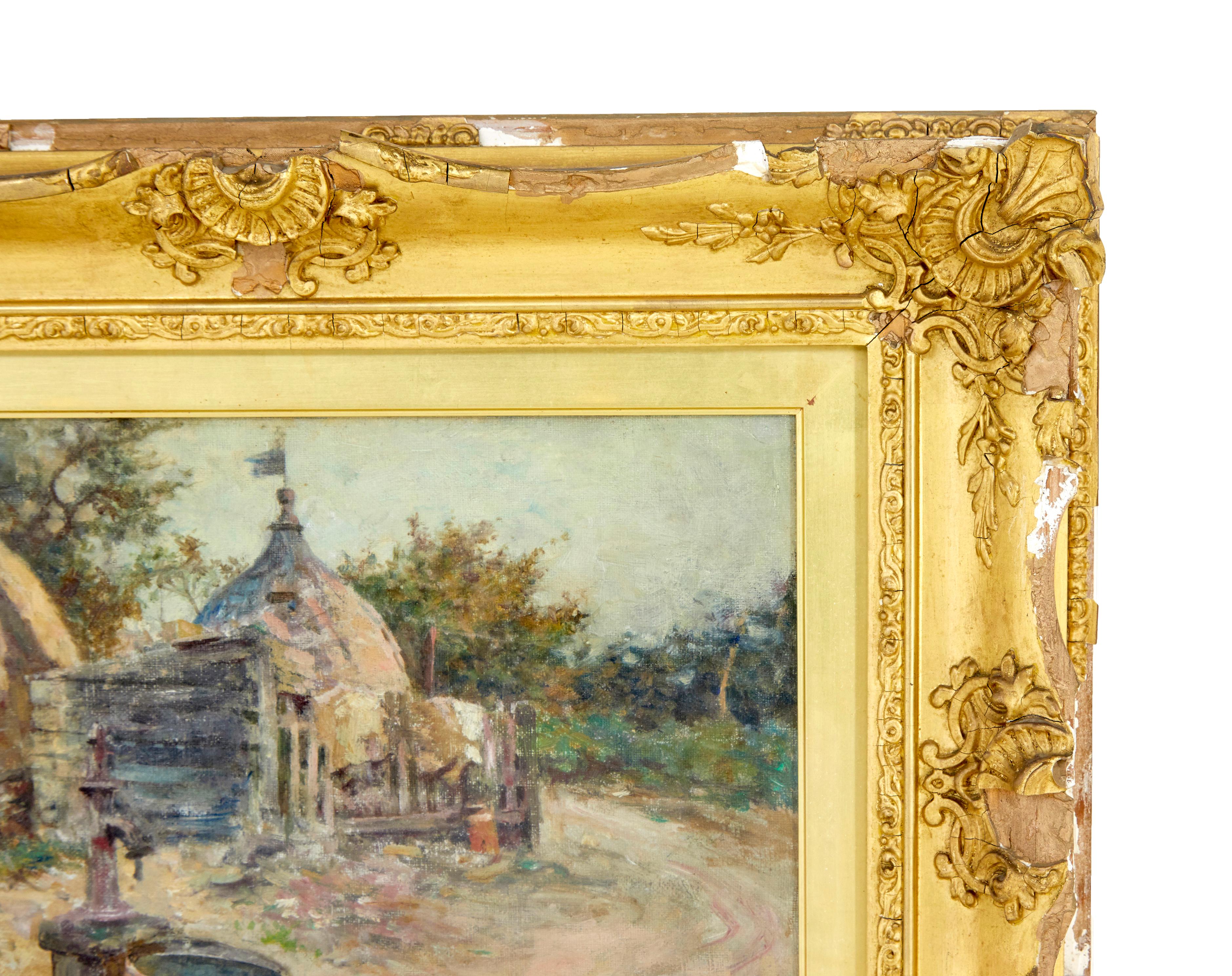 Ölgemälde eines französischen Dorfes aus dem 19. Jahrhundert von R. Mcgregor (Viktorianisch) im Angebot