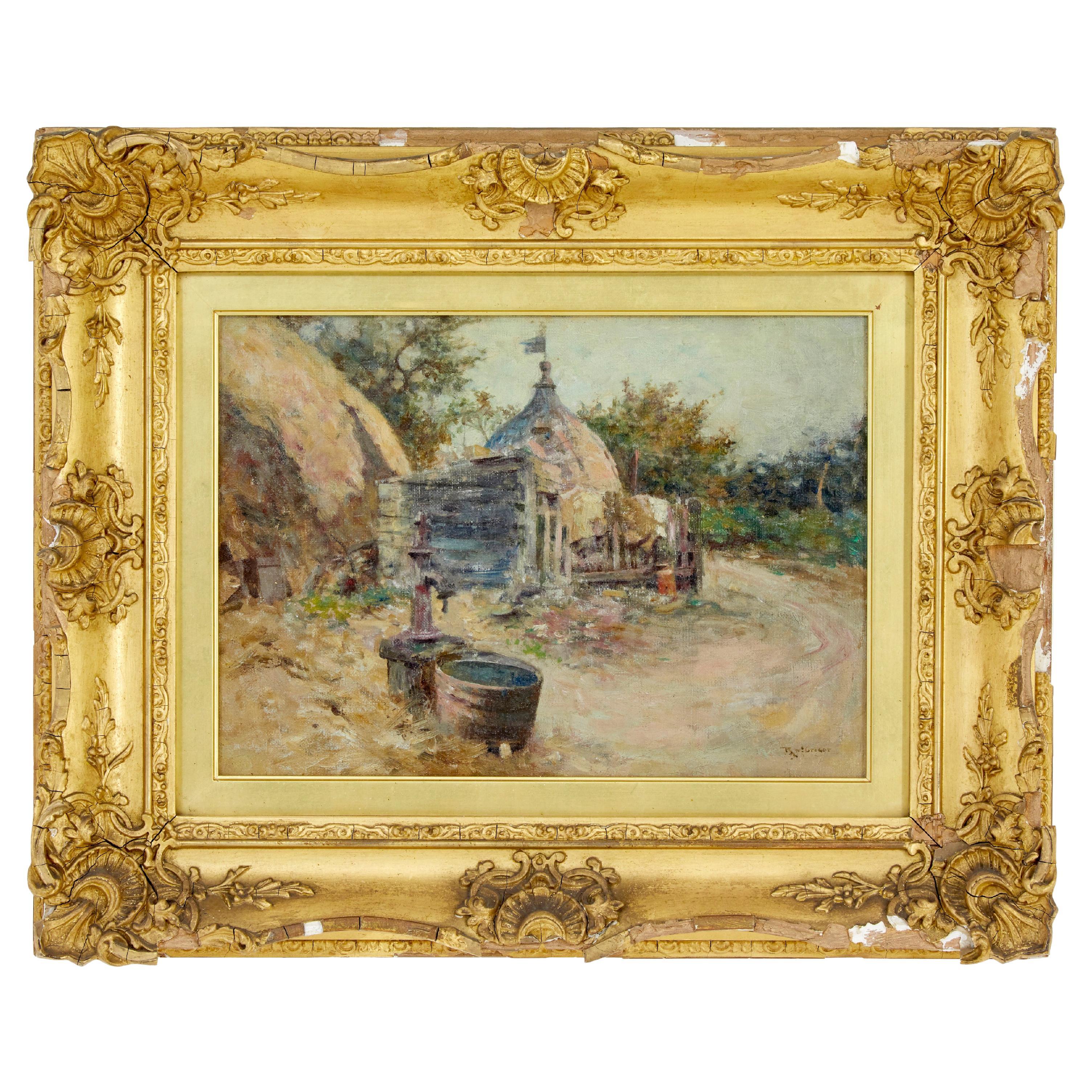 Ölgemälde eines französischen Dorfes aus dem 19. Jahrhundert von R. Mcgregor