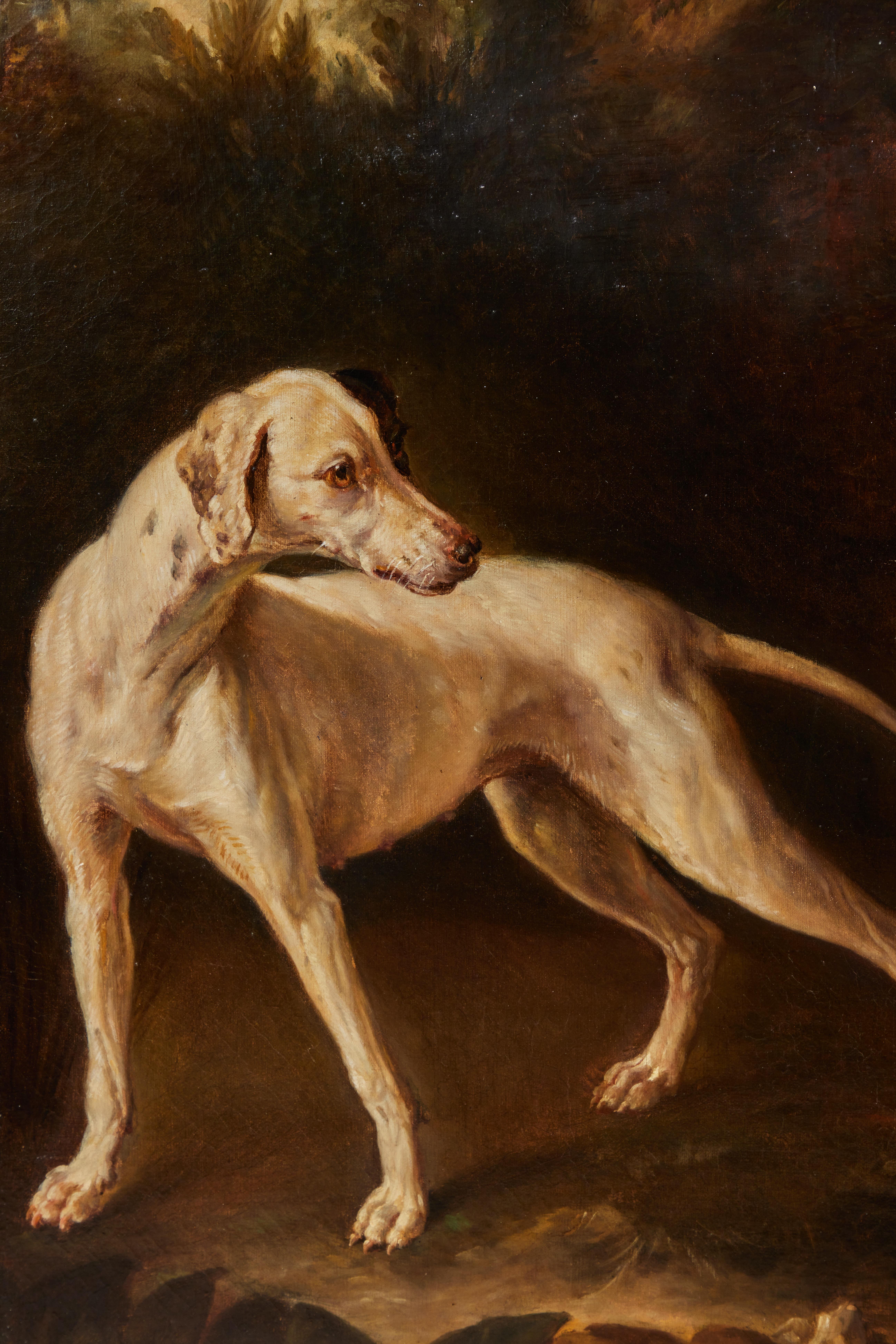 Hand-Carved 19th Century Oil Painting of a Hound