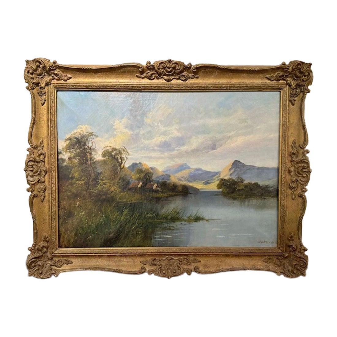 Ölgemälde einer Landschaft und eines Flusses des Künstlerss Walter Lievules aus dem 19. Jahrhundert