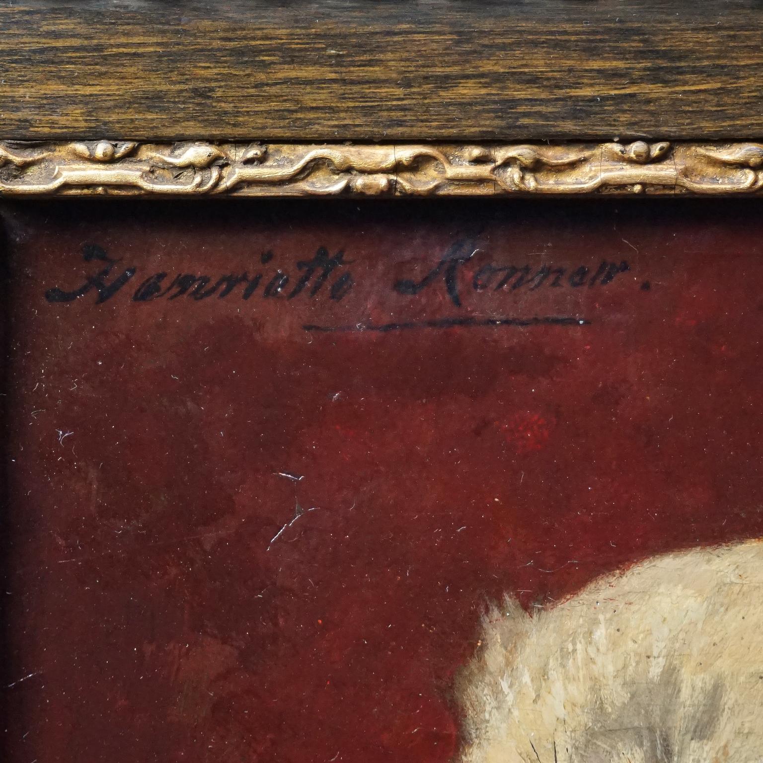 Peinture à l'huile du 19ème siècle représentant un chien à pattes par Henritte Ronner Couteau sur panneau de bois Bon état - En vente à Haarlem, NL