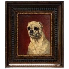 Used 19th Century Oil Painting of a Pug Dog by Henriëtte Ronner Knip on Wooden Panel