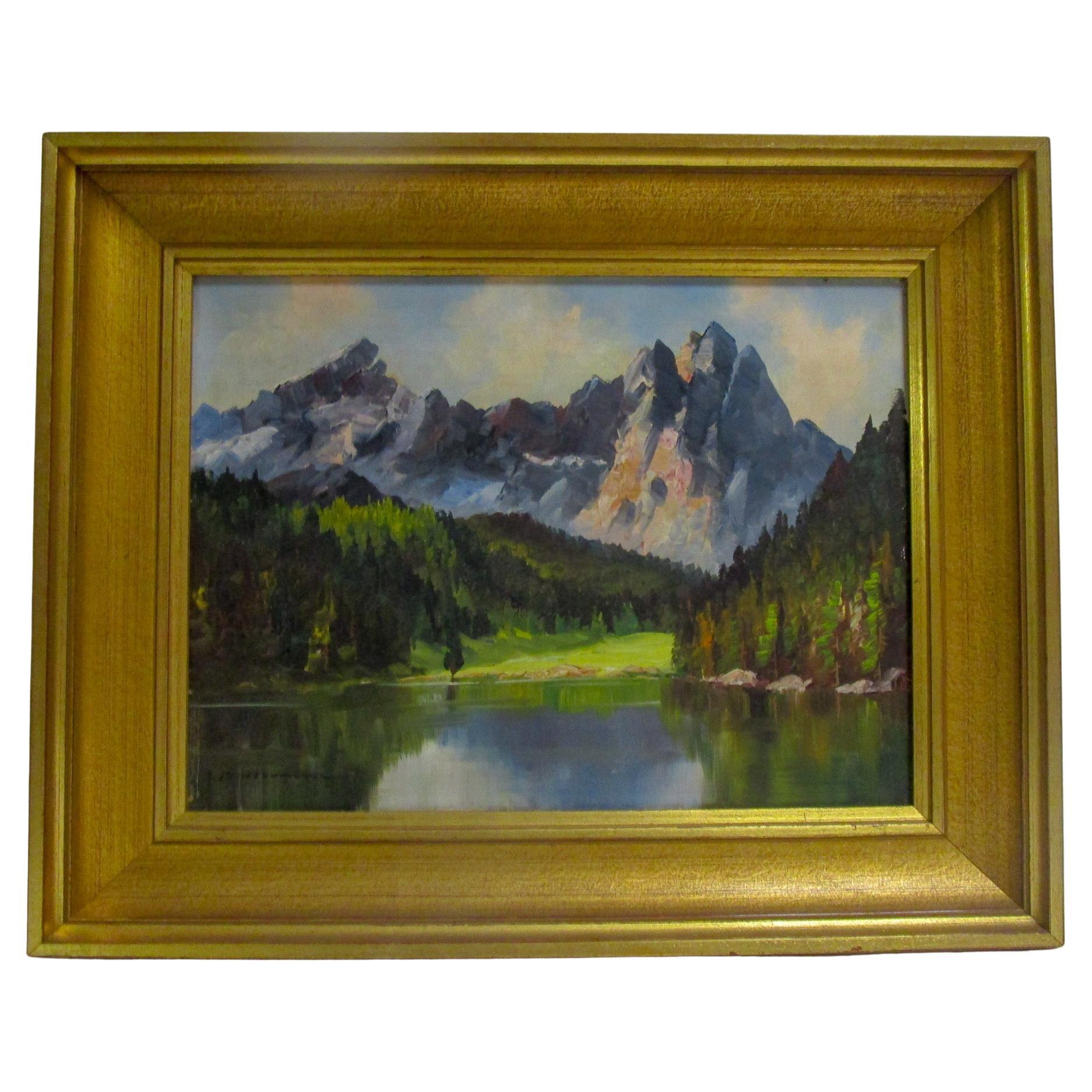 19th Century Oil Painting of Alps Seealpsee, Switzerland