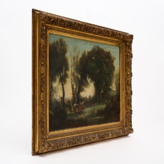 Peinture à l'huile du 19e siècle représentant la danse des nymphes