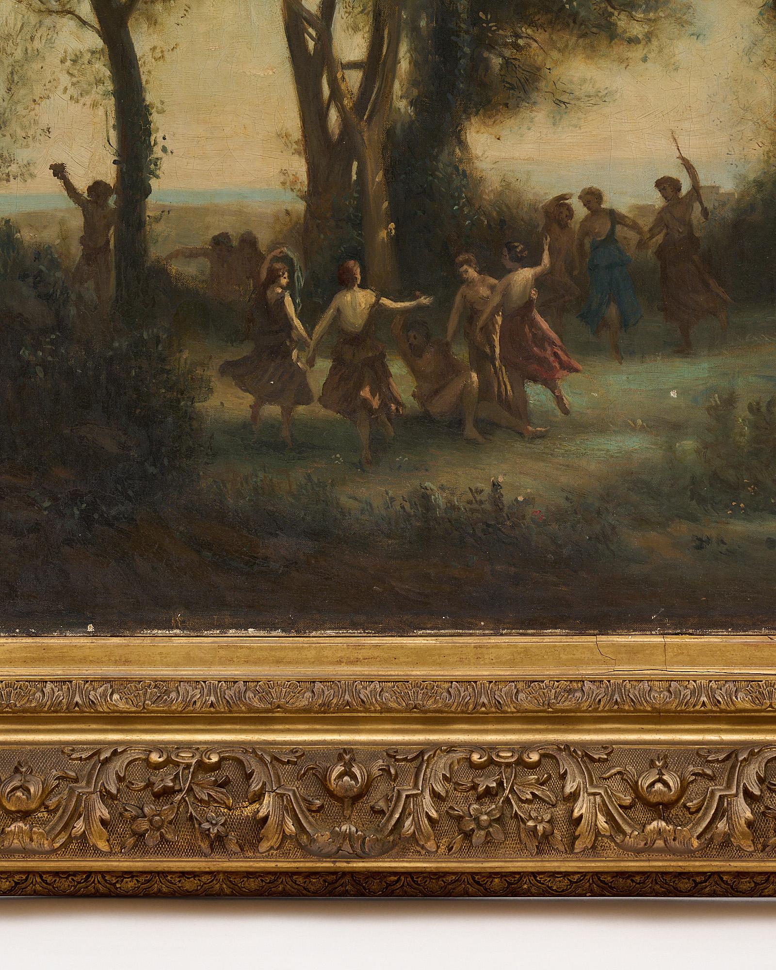 Peinture à l'huile du 19e siècle représentant la danse des nymphes Bon état - En vente à Austin, TX