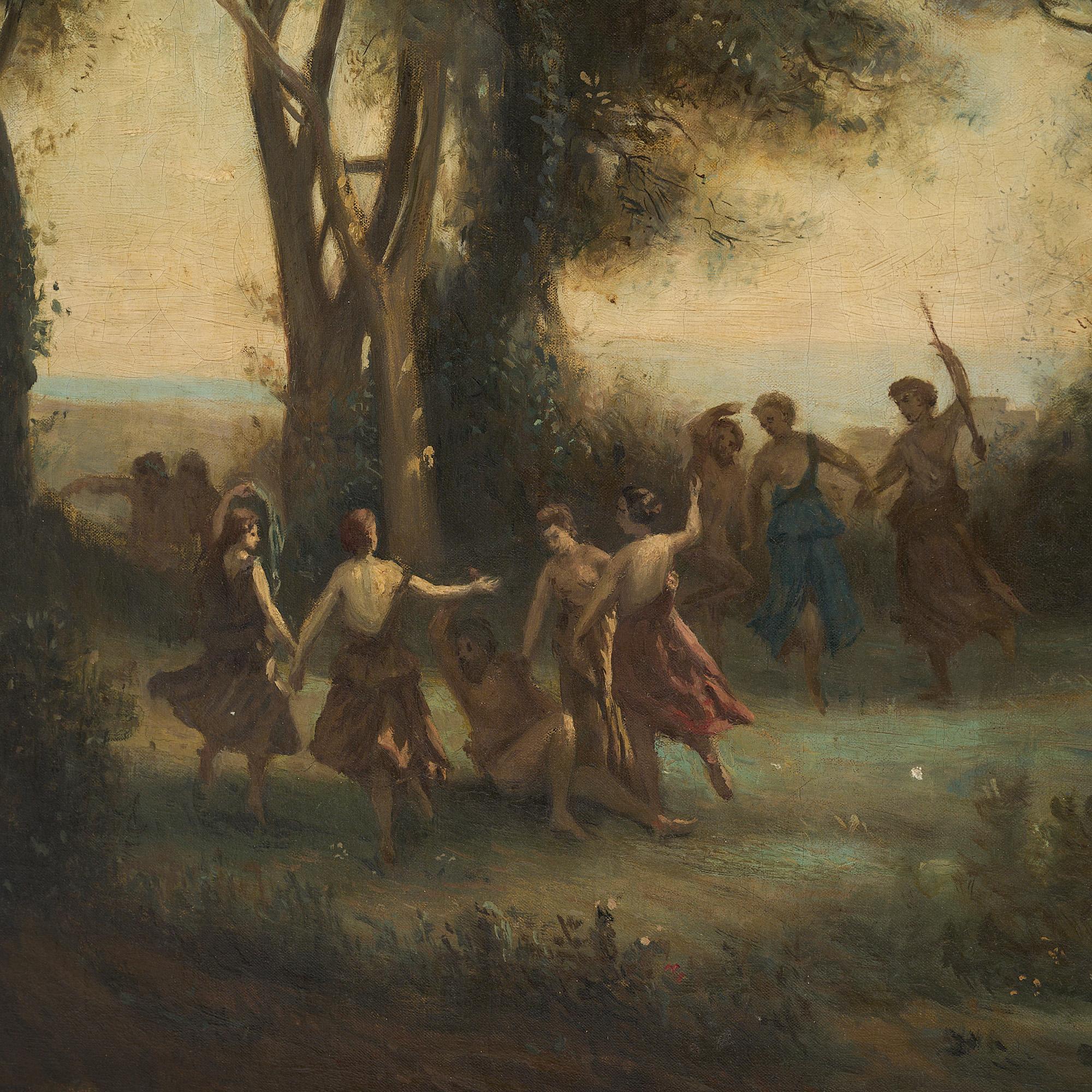 Peinture à l'huile du 19e siècle représentant la danse des nymphes en vente 2