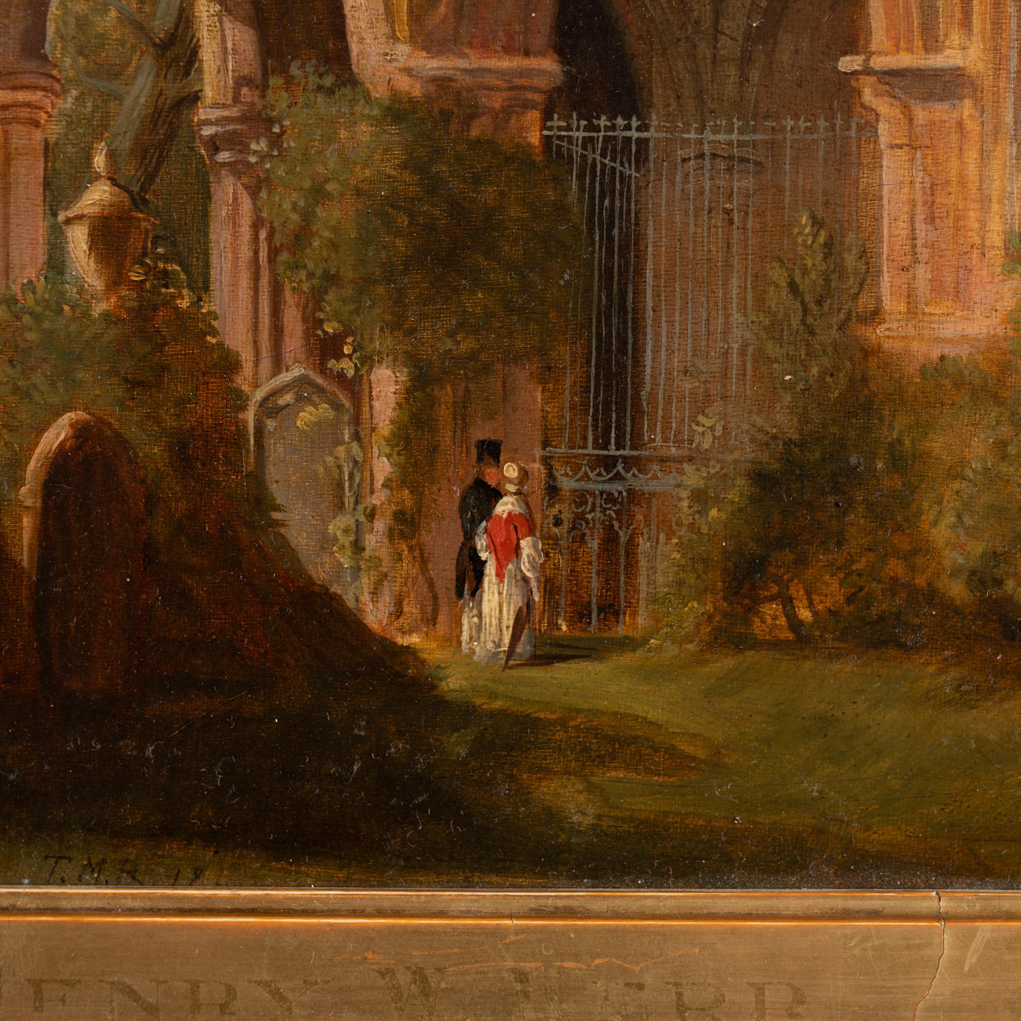 19th Century Oil Painting of Dryburgh Abbey and Tomb of Walter Scott, England For Sale 5