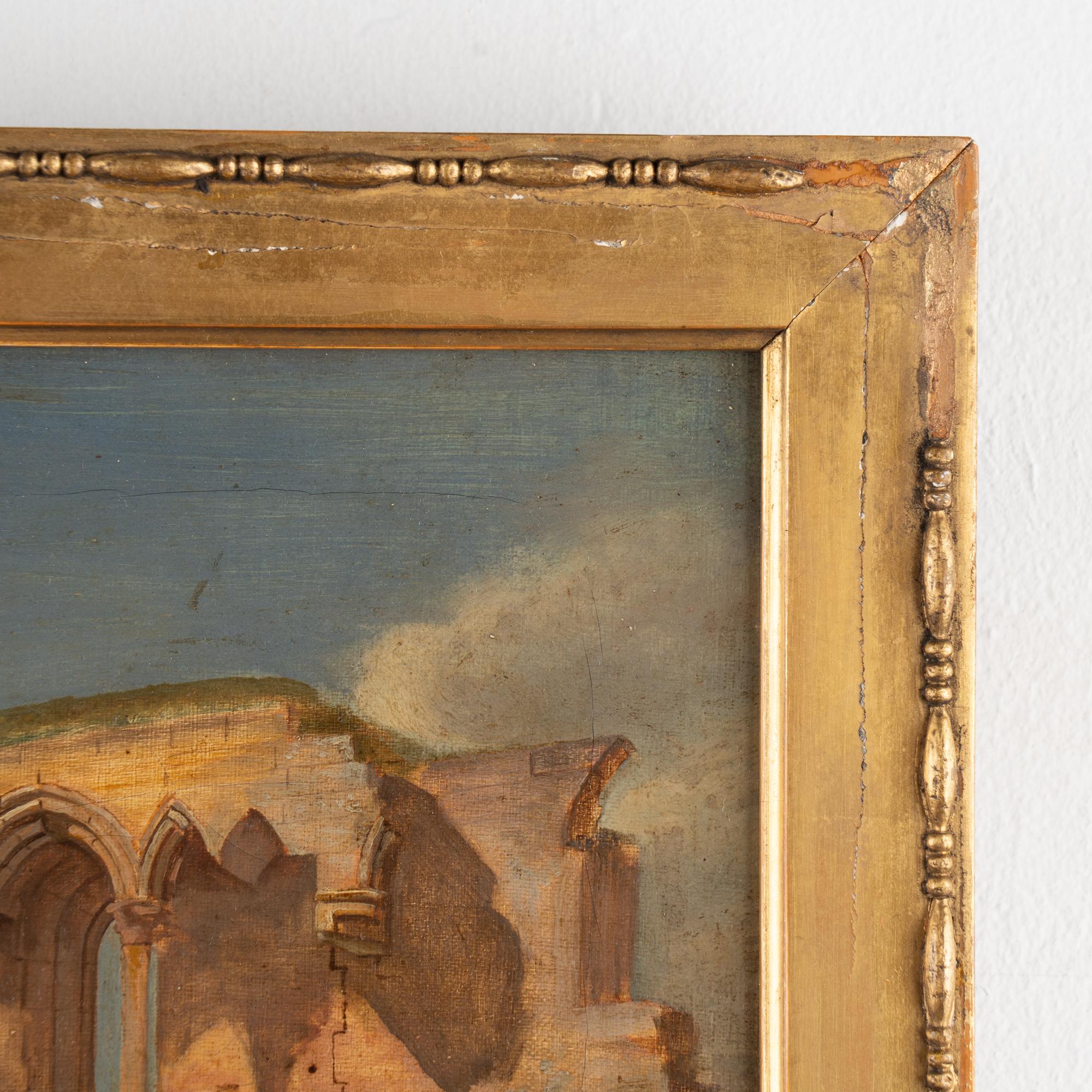 19th Century Oil Painting of Dryburgh Abbey and Tomb of Walter Scott, England In Fair Condition For Sale In Round Top, TX