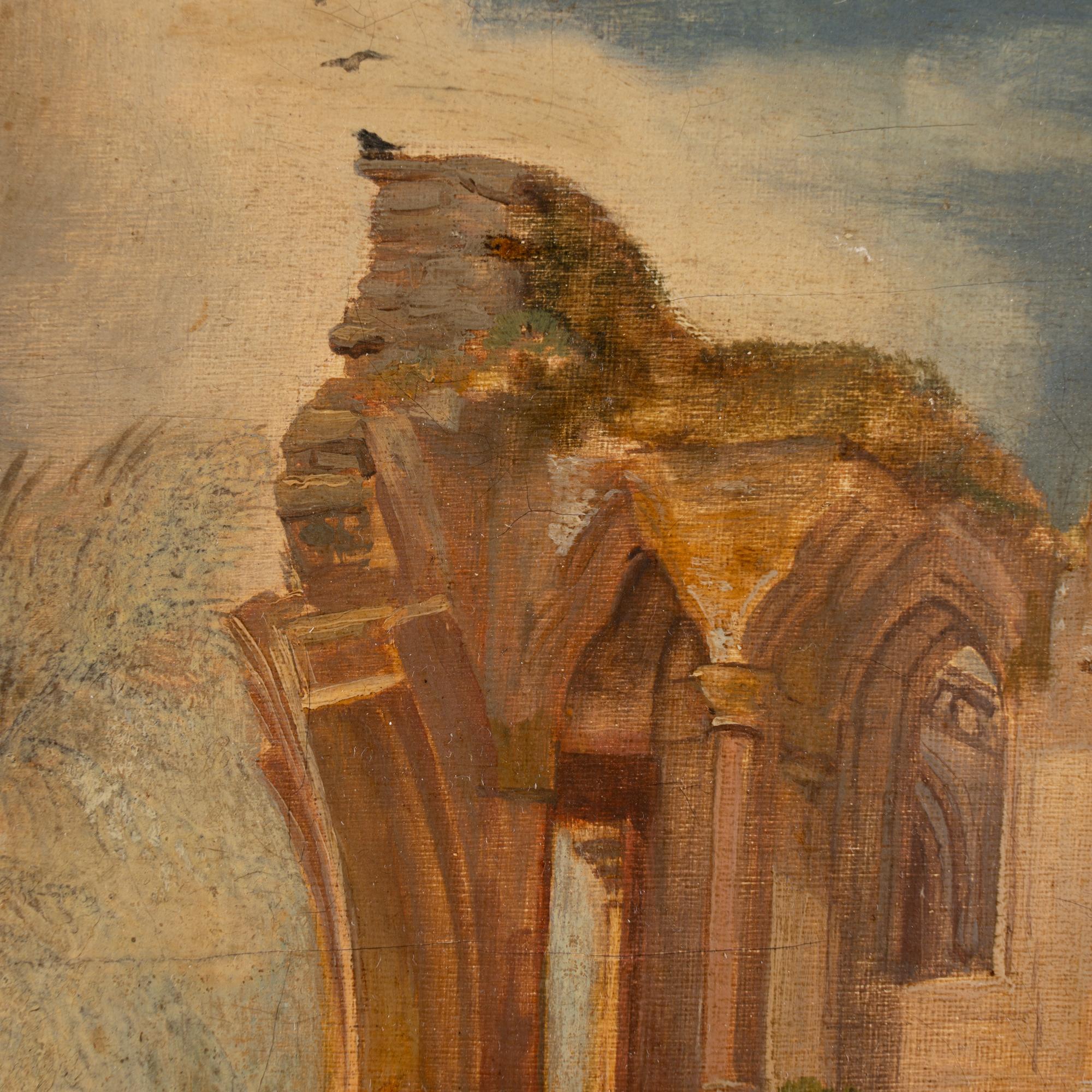Canvas 19th Century Oil Painting of Dryburgh Abbey and Tomb of Walter Scott, England For Sale