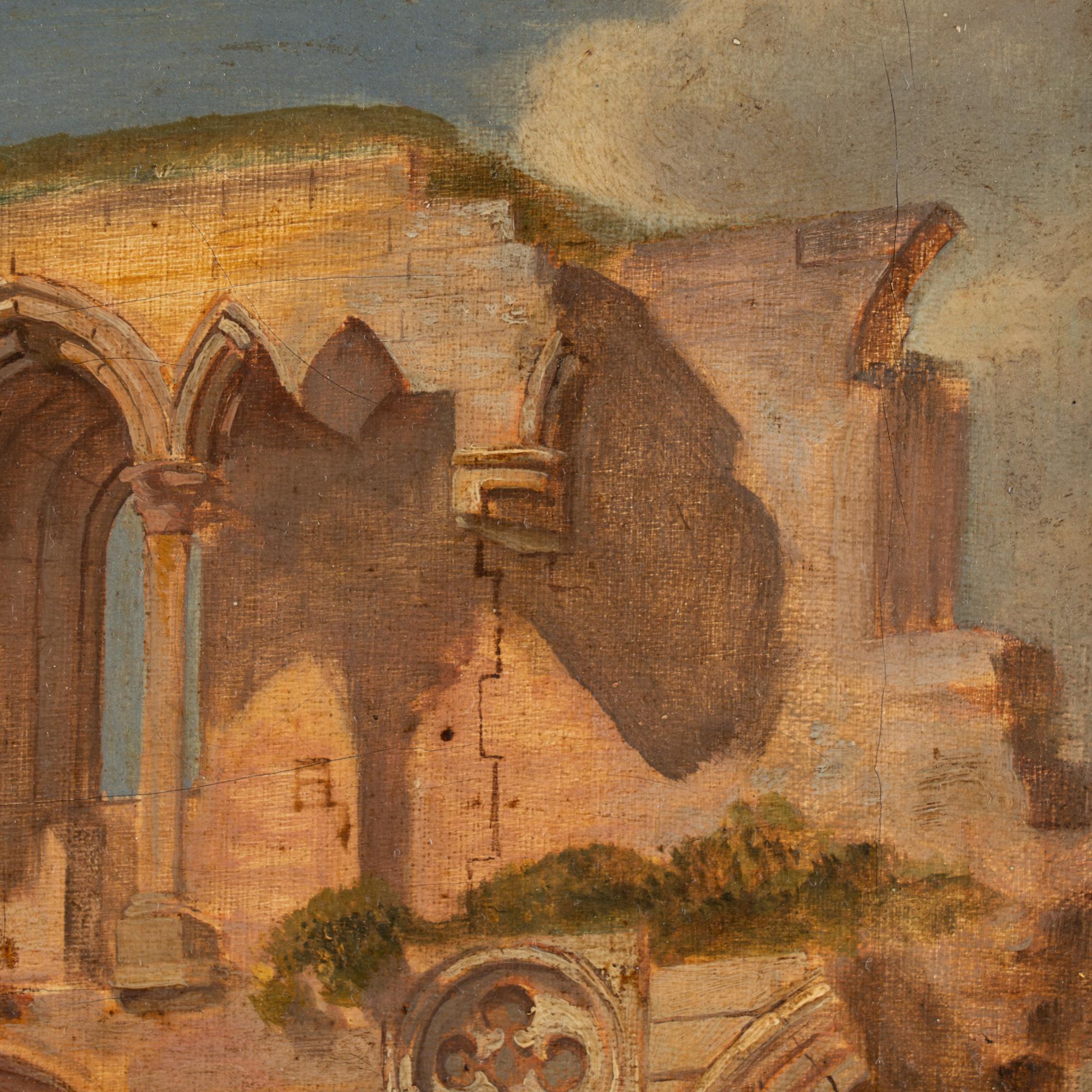 19th Century Oil Painting of Dryburgh Abbey and Tomb of Walter Scott, England For Sale 1