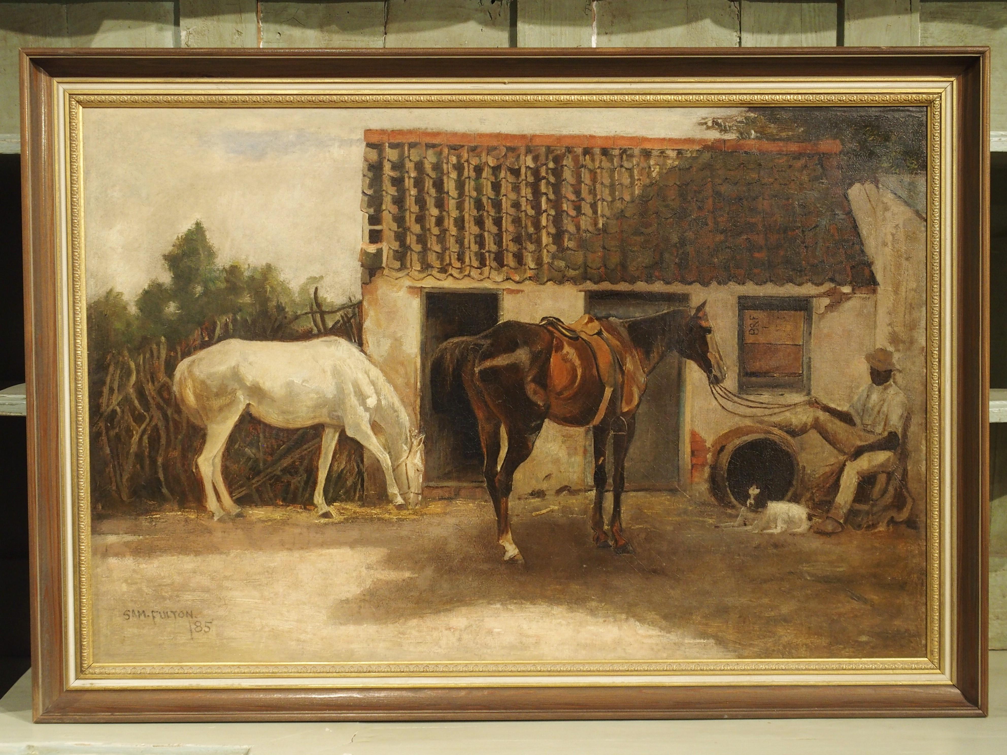 19th Century Oil Painting of Horses near the Stables 8