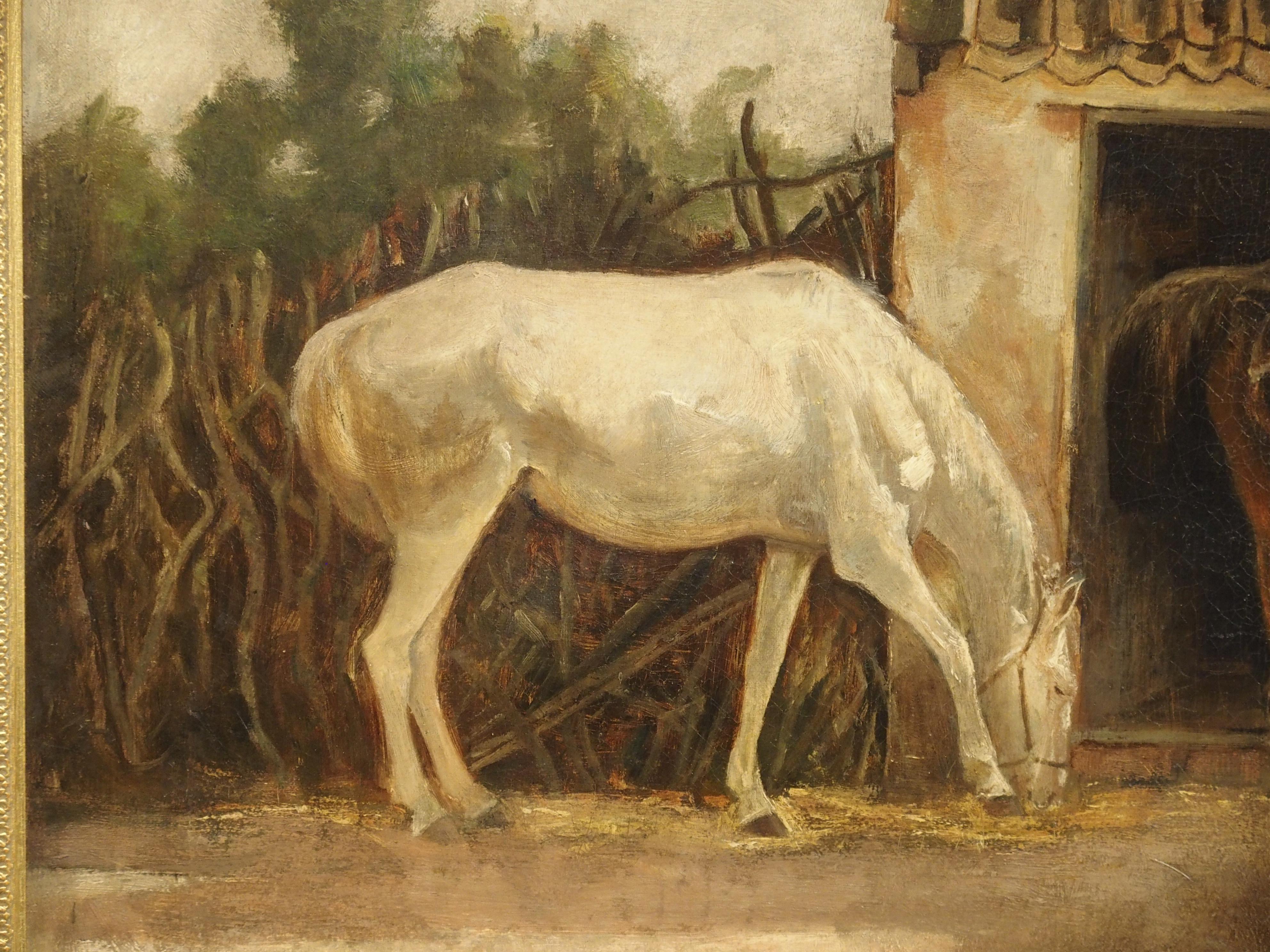 Scottish 19th Century Oil Painting of Horses near the Stables