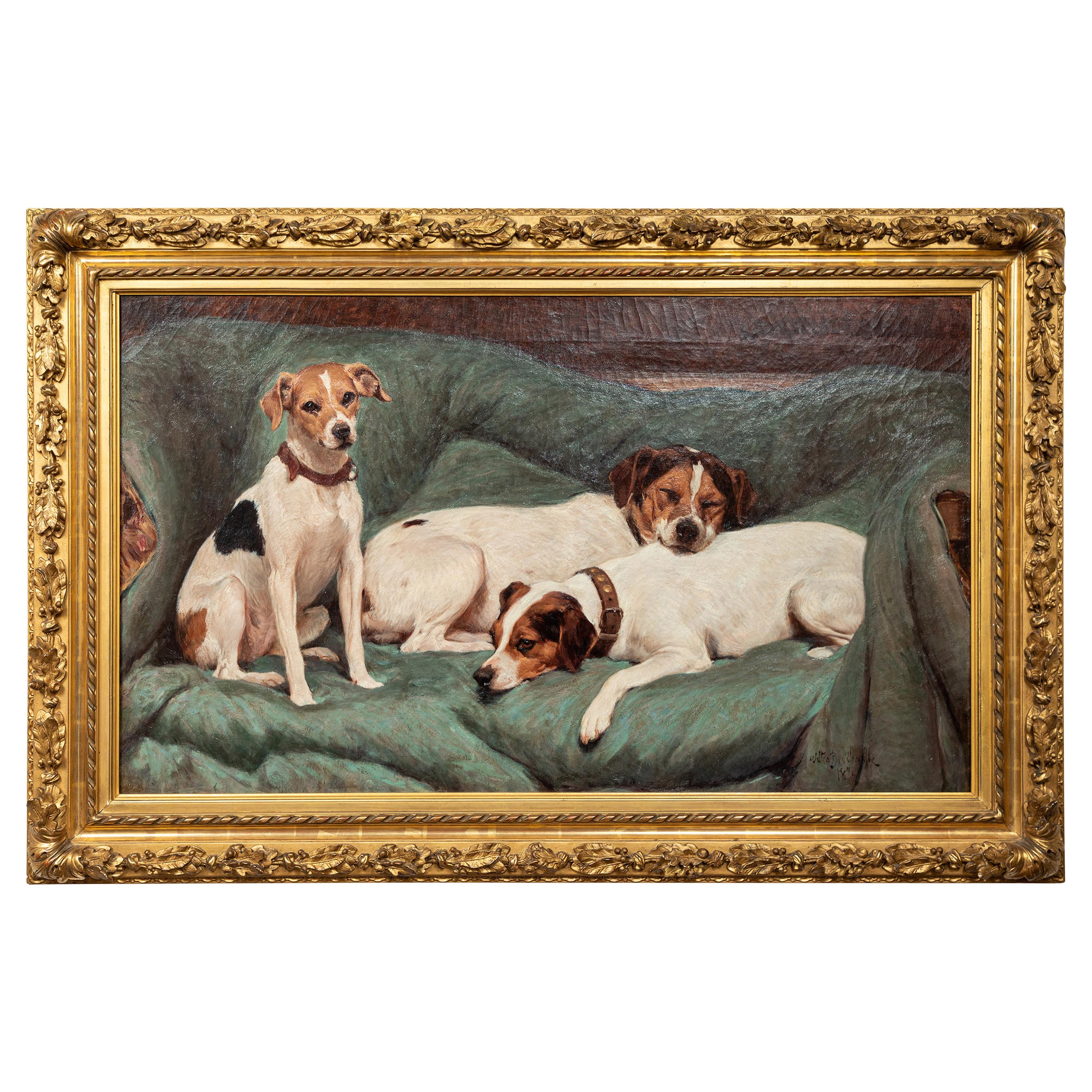 19th Century Oil Painting of Jack Russell Terriers