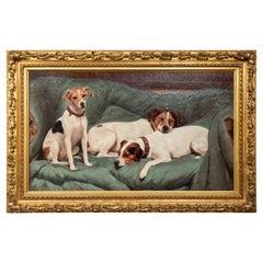 Peinture à l'huile du XIXe siècle représentant des terriers de Jack Russell