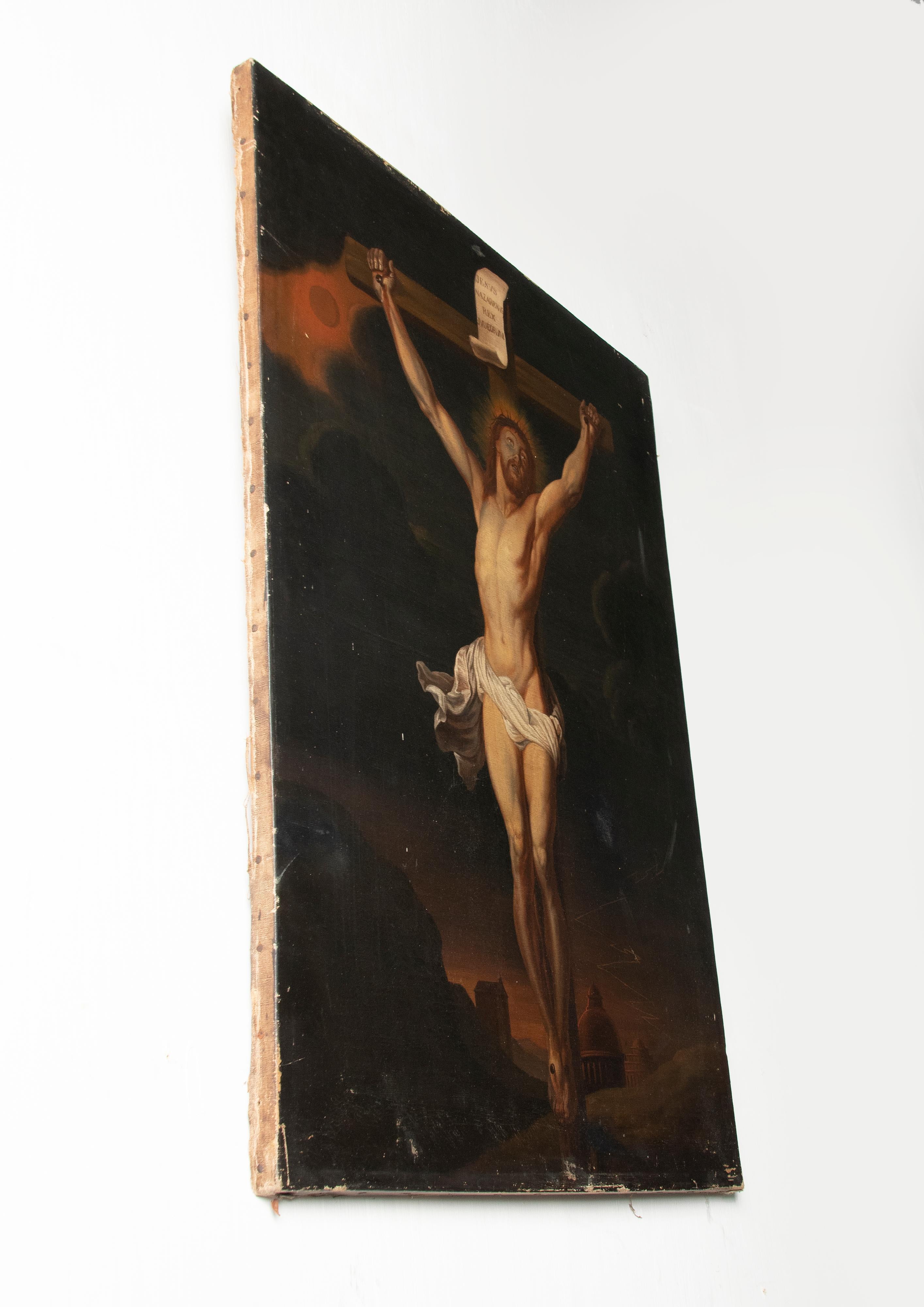 Late 19th Century 19th Century Oil Painting of Jesus Christ on the Cross