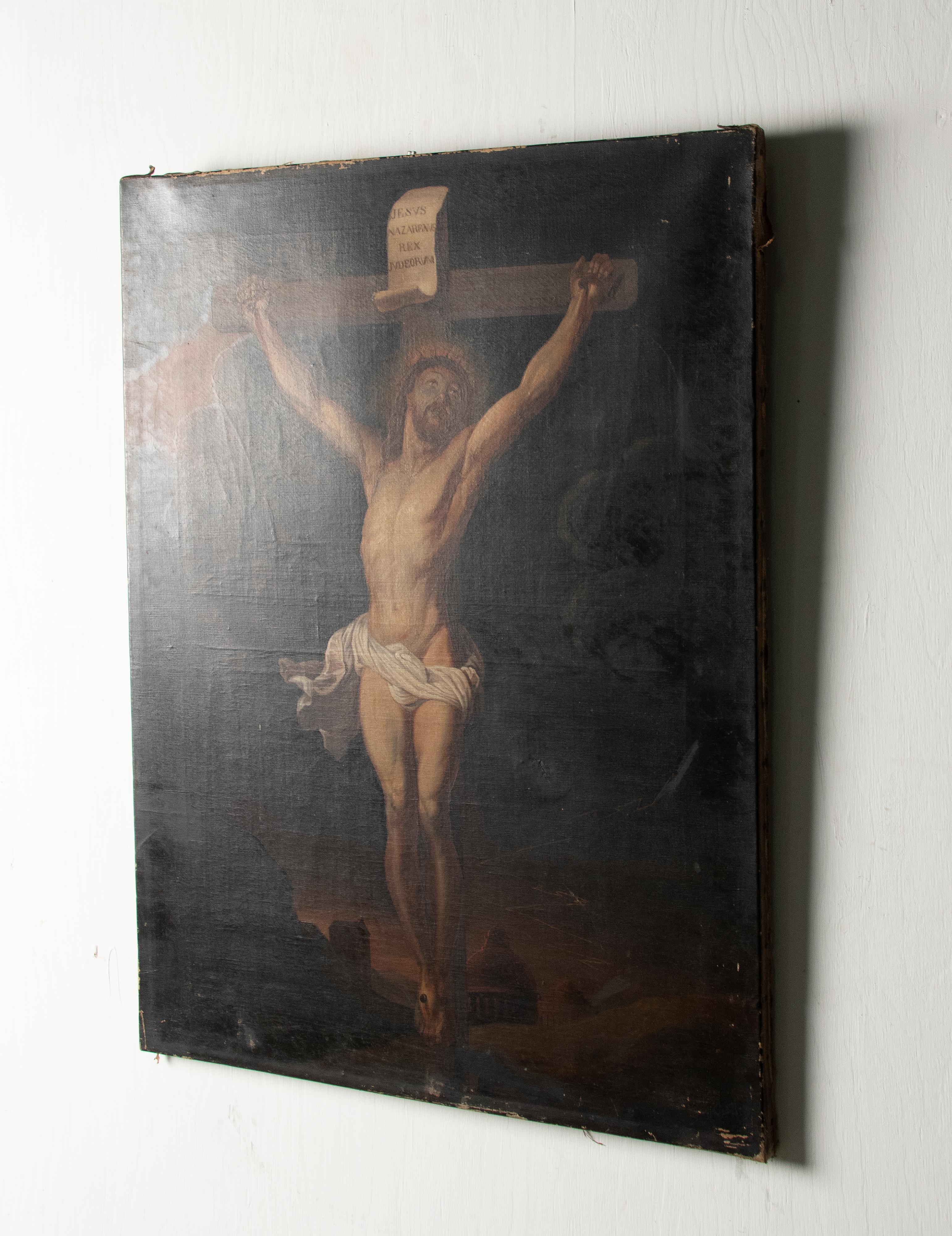 19th Century Oil Painting of Jesus Christ on the Cross 5