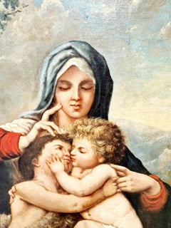 19th Century Oil Painting of Mary, Child and John the Baptist