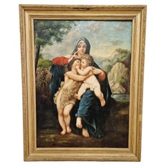 Pintura al óleo del siglo XIX de María, el Niño y Juan el Bautista