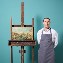 Peinture à l'huile du XIXe siècle représentant le pont du Rialto à Venise, d'après Francesco Guardi