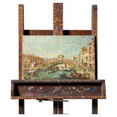 Peinture à l'huile du XIXe siècle représentant le pont du Rialto à Venise, d'après Francesco Guardi