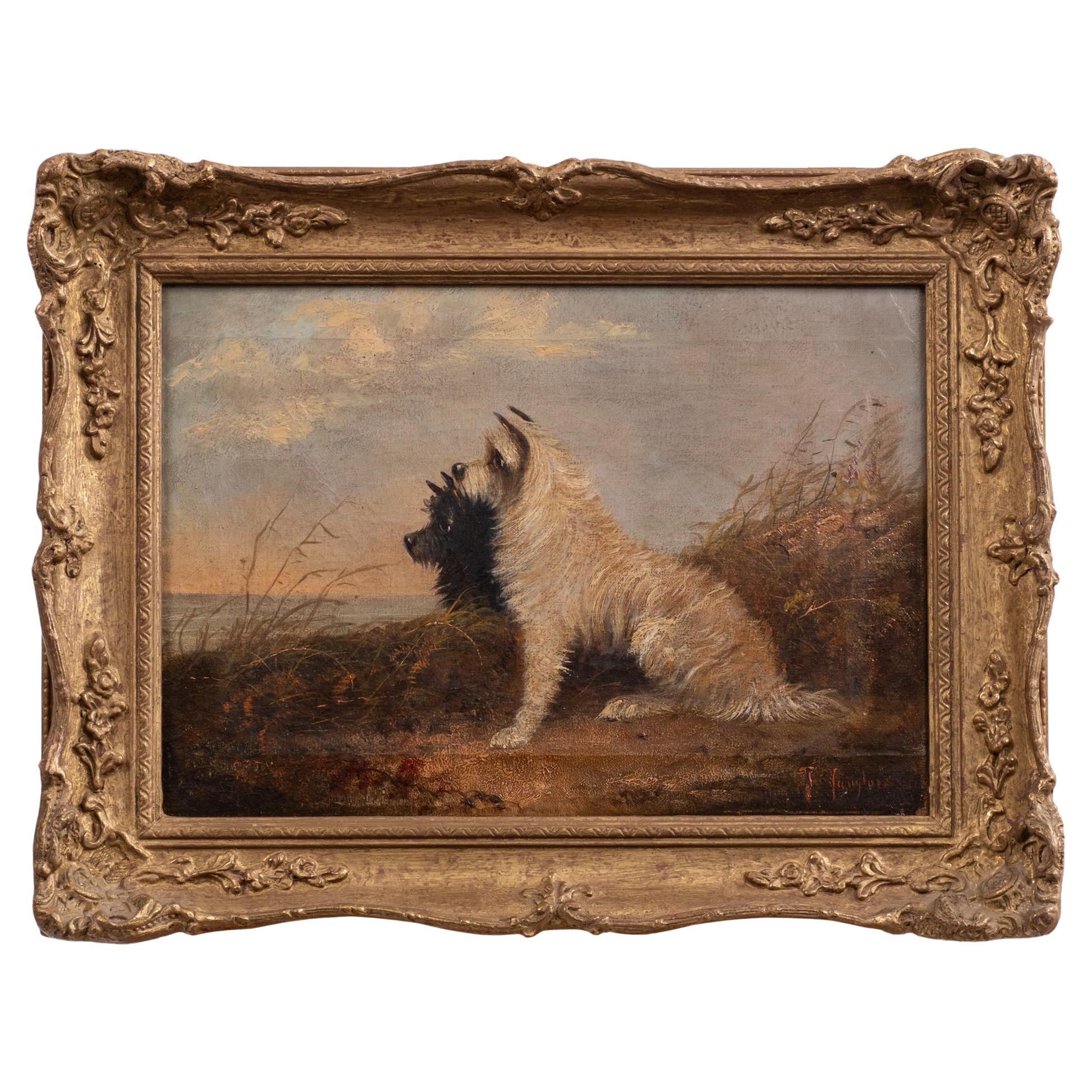 19th Century Oil Painting of two Terriers Dog Portrait