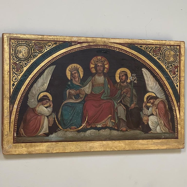 French 19th Century Oil Painting on Board of Holy Family For Sale