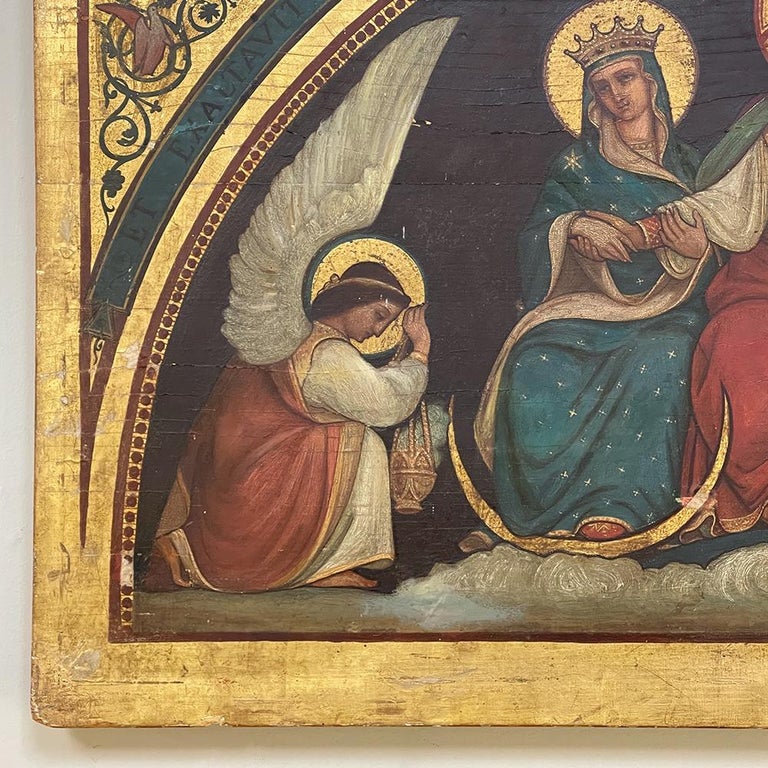 Pine 19th Century Oil Painting on Board of Holy Family For Sale