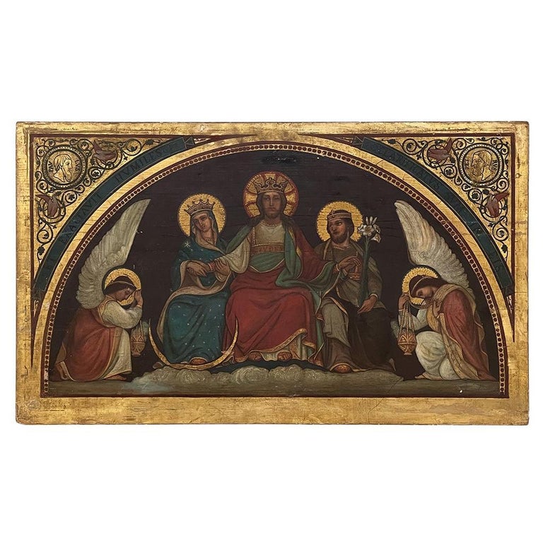 19th Century Oil Painting on Board of Holy Family For Sale