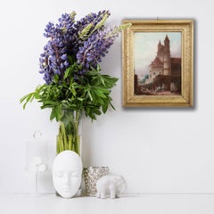 19th Century Oil Painting on Board, Worms Cathedral, Germany