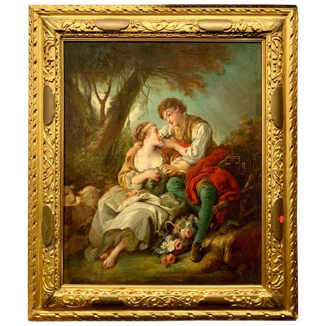 Two Lovers Rococo Oil Painting After François Boucher For Sale at 1stDibs