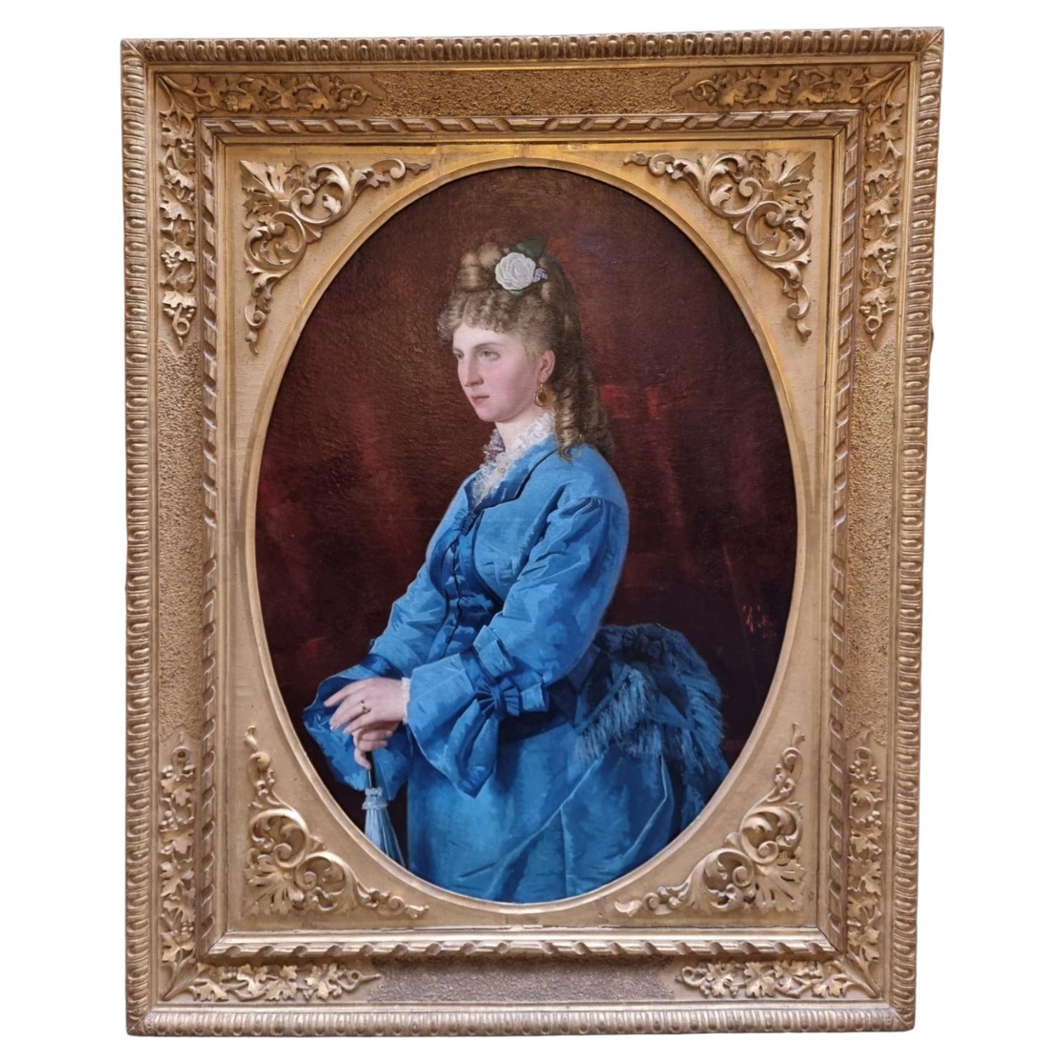 Peinture à l'huile sur toile du XIXe siècle représentant une figure féminine