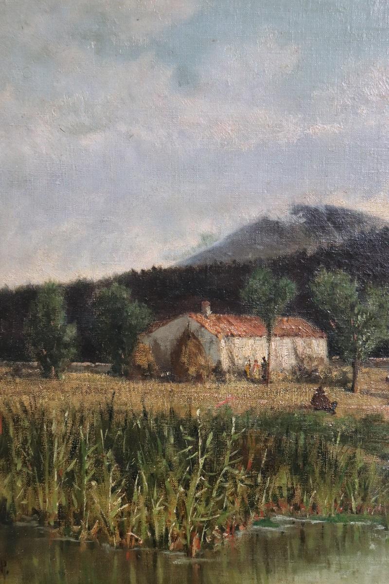 Pintura al óleo sobre lienzo del siglo XIX Paisaje italiano en Bueno estado para la venta en Casale Monferrato, IT