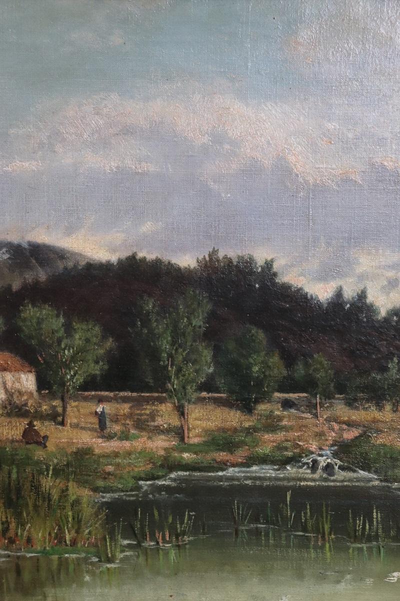 Pintura al óleo sobre lienzo del siglo XIX Paisaje italiano Lienzo en venta