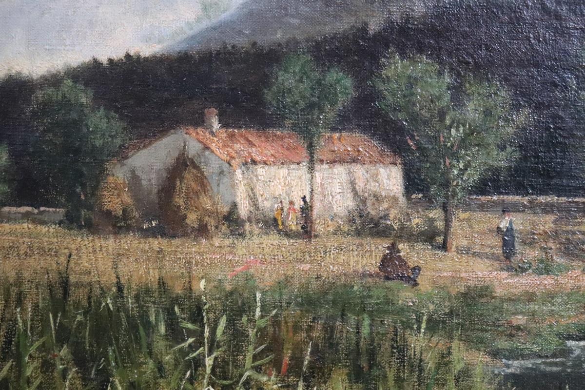 Pintura al óleo sobre lienzo del siglo XIX Paisaje italiano en venta 2