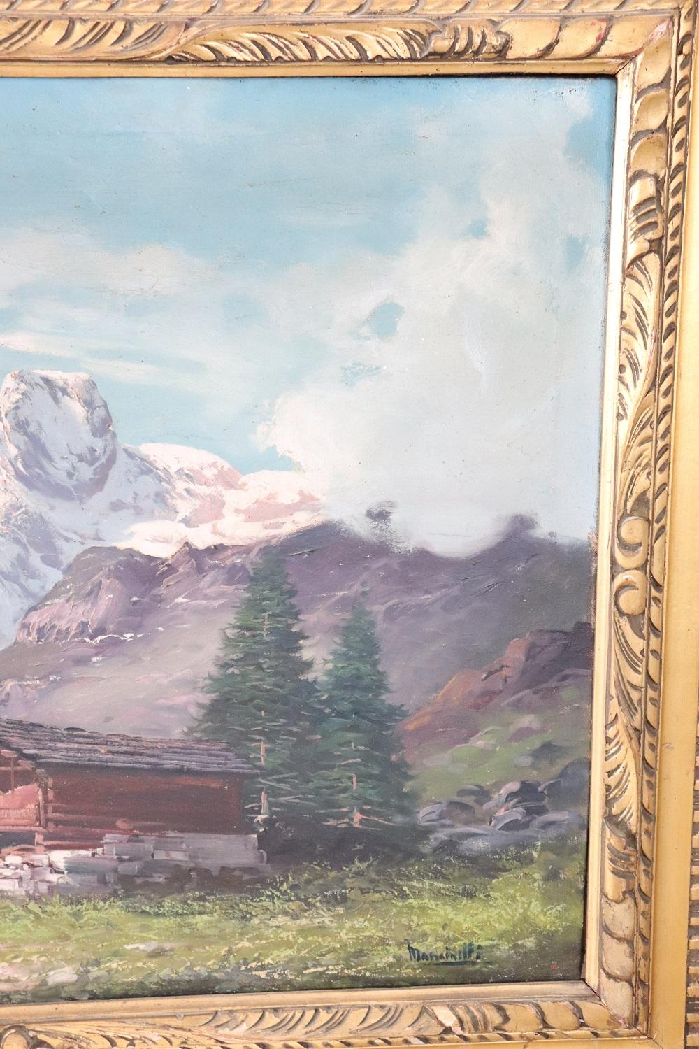 Huilé Peinture à l'huile sur toile du 19ème siècle - Paysage de montagne italien, signé  en vente