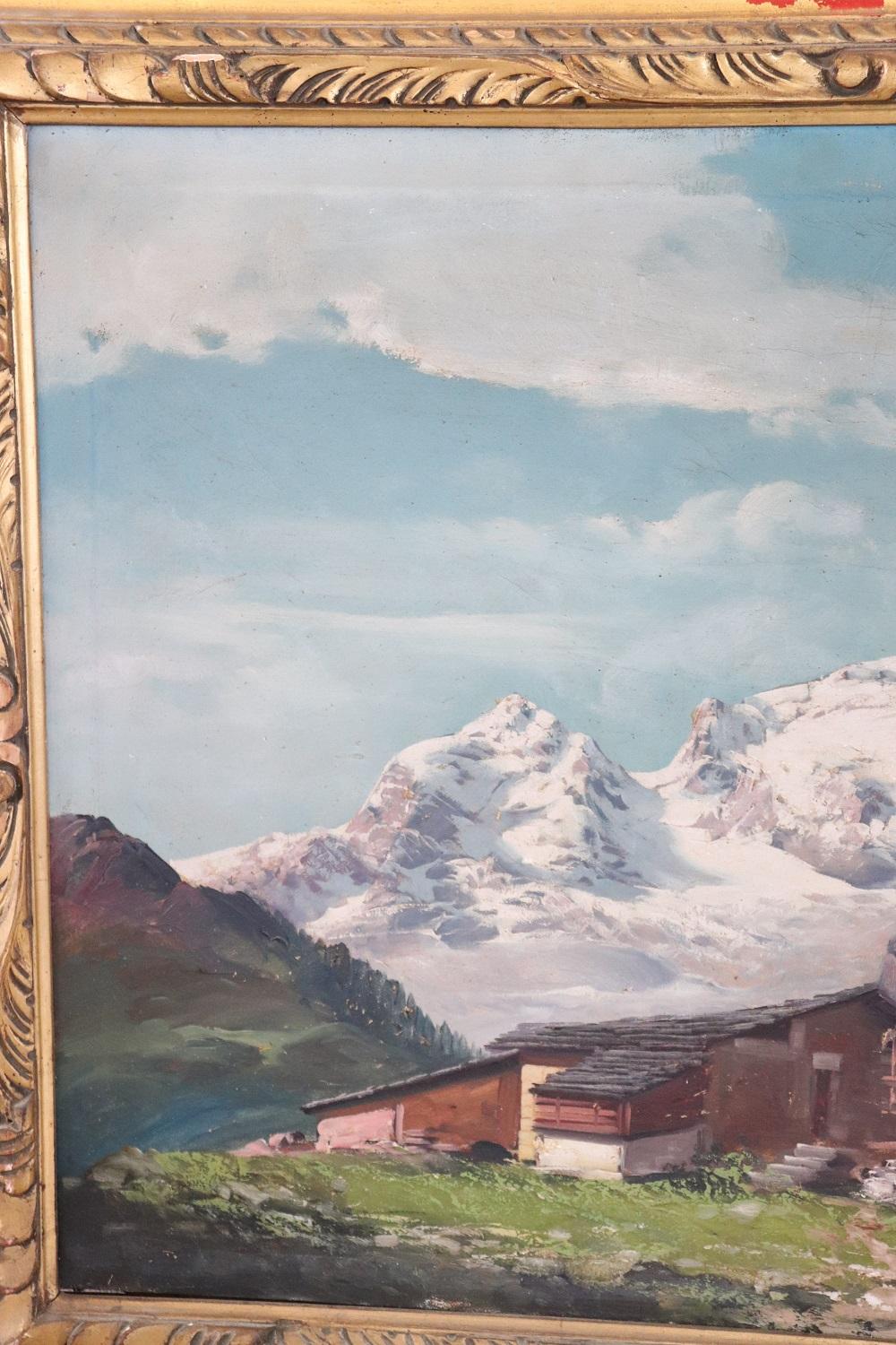 Fin du XIXe siècle Peinture à l'huile sur toile du 19ème siècle - Paysage de montagne italien, signé  en vente