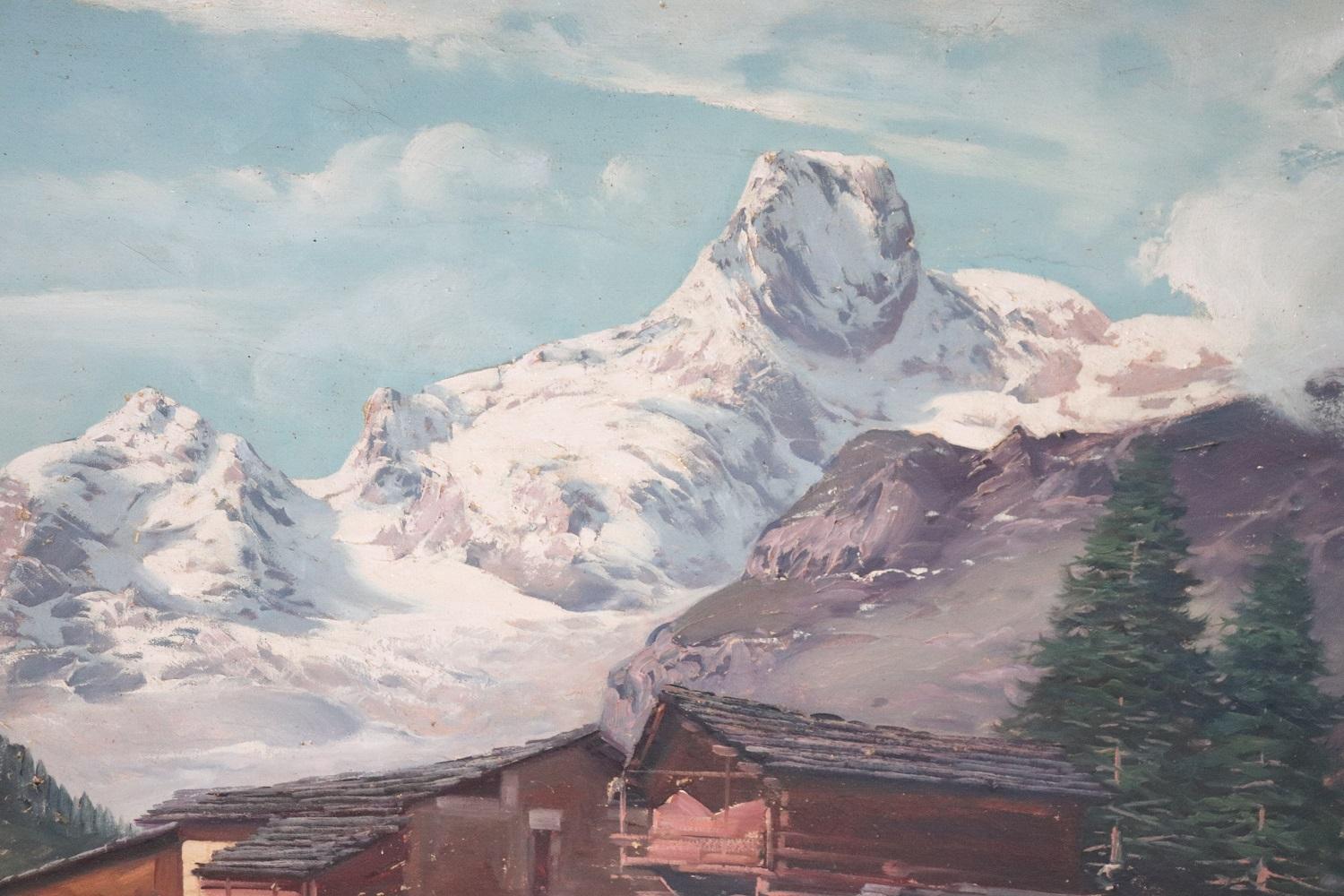 Toile Peinture à l'huile sur toile du 19ème siècle - Paysage de montagne italien, signé  en vente