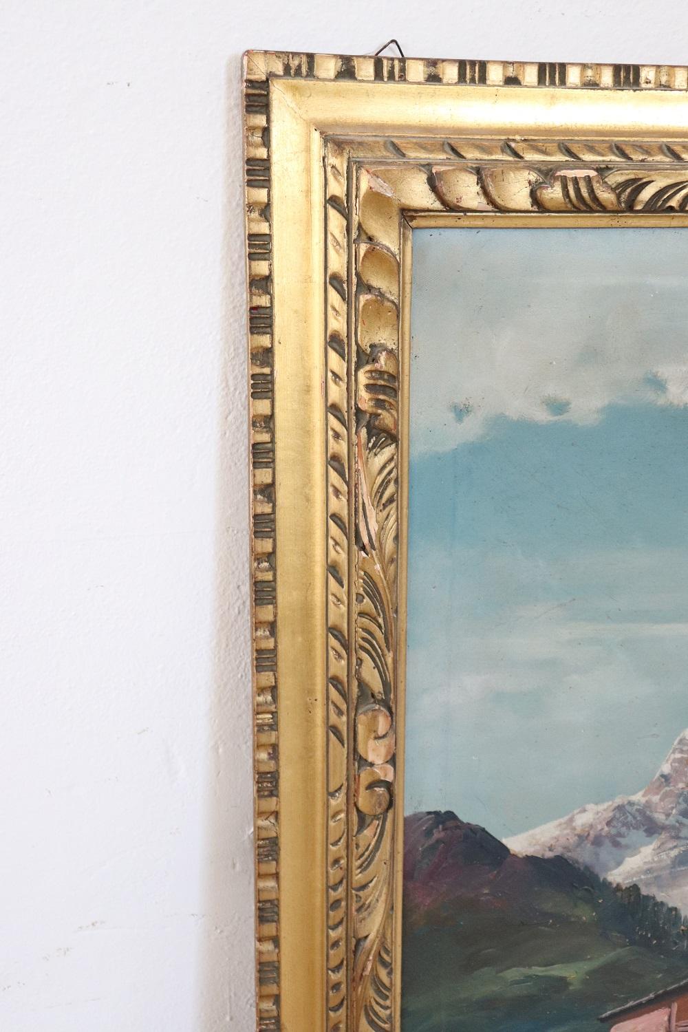 Peinture à l'huile sur toile du 19ème siècle - Paysage de montagne italien, signé  en vente 1