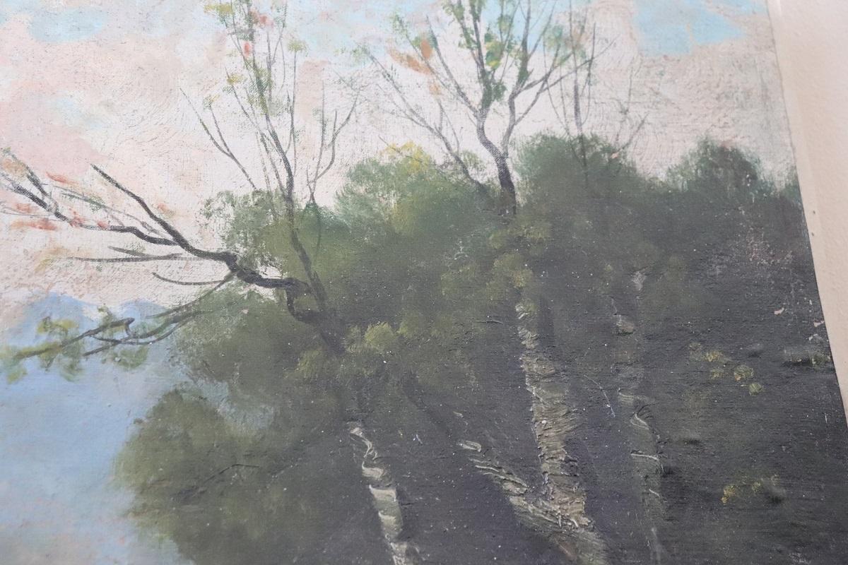 19th Century Oil Painting on Canvas, Landscape, Signed (19. Jahrhundert) im Angebot